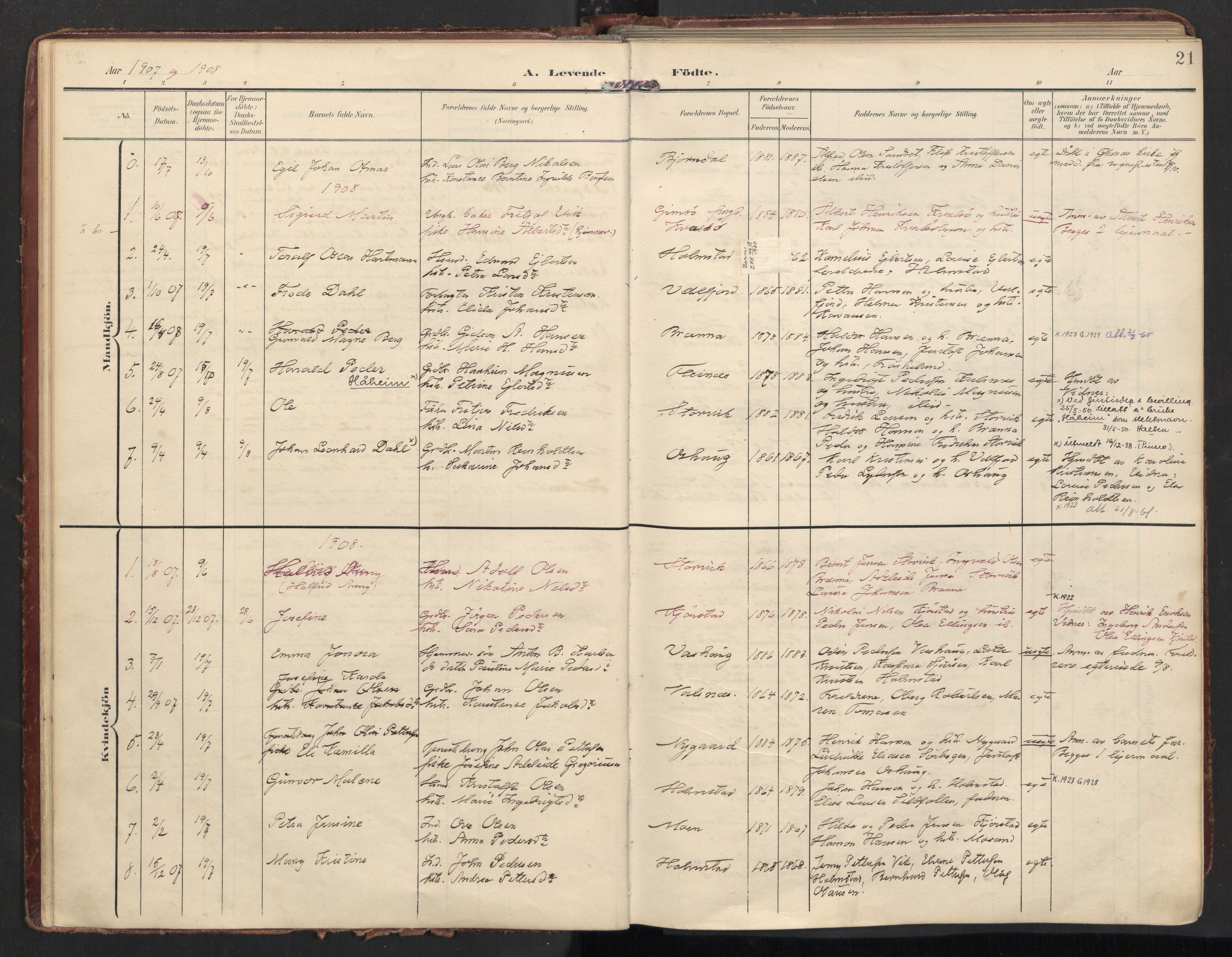 Ministerialprotokoller, klokkerbøker og fødselsregistre - Nordland, SAT/A-1459/890/L1287: Parish register (official) no. 890A02, 1903-1915, p. 21