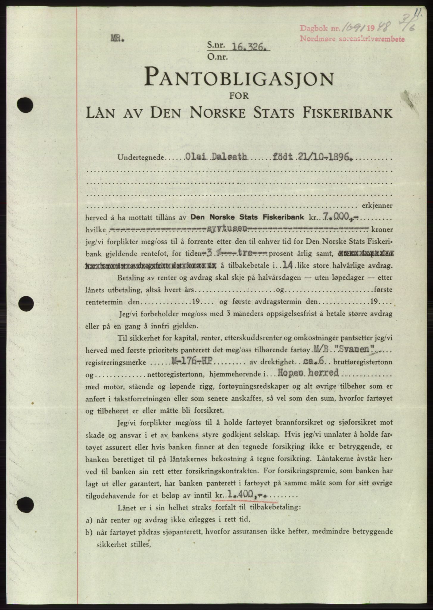 Nordmøre sorenskriveri, AV/SAT-A-4132/1/2/2Ca: Mortgage book no. B99, 1948-1948, Diary no: : 1691/1948