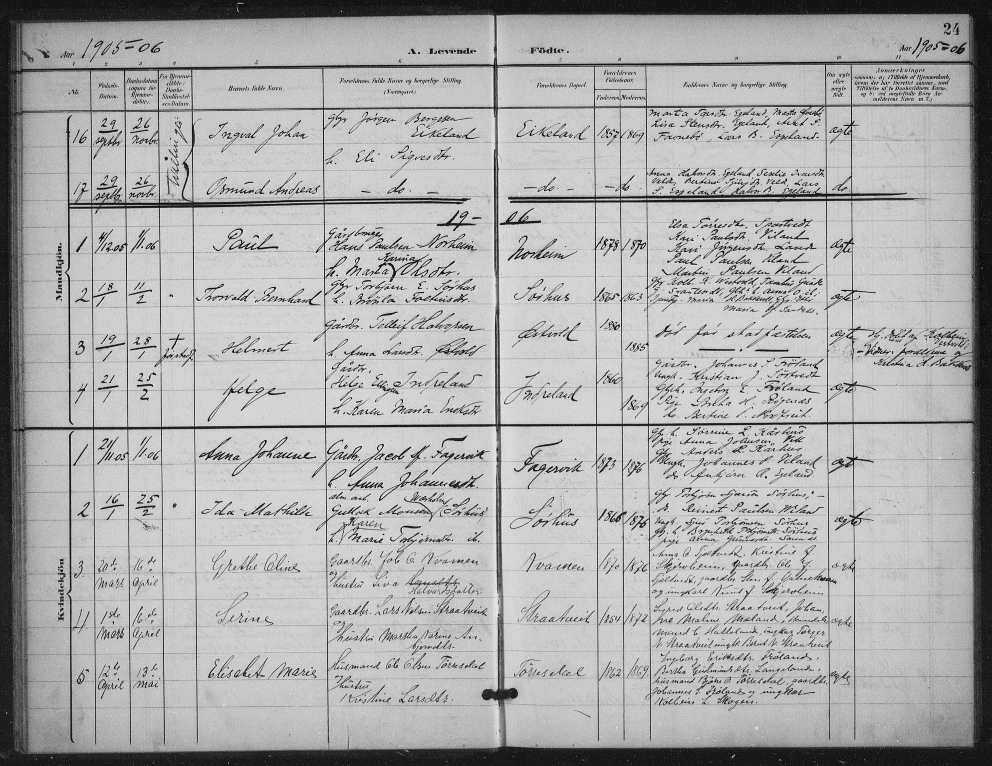 Skjold sokneprestkontor, SAST/A-101847/H/Ha/Haa/L0012: Parish register (official) no. A 12, 1899-1915, p. 24