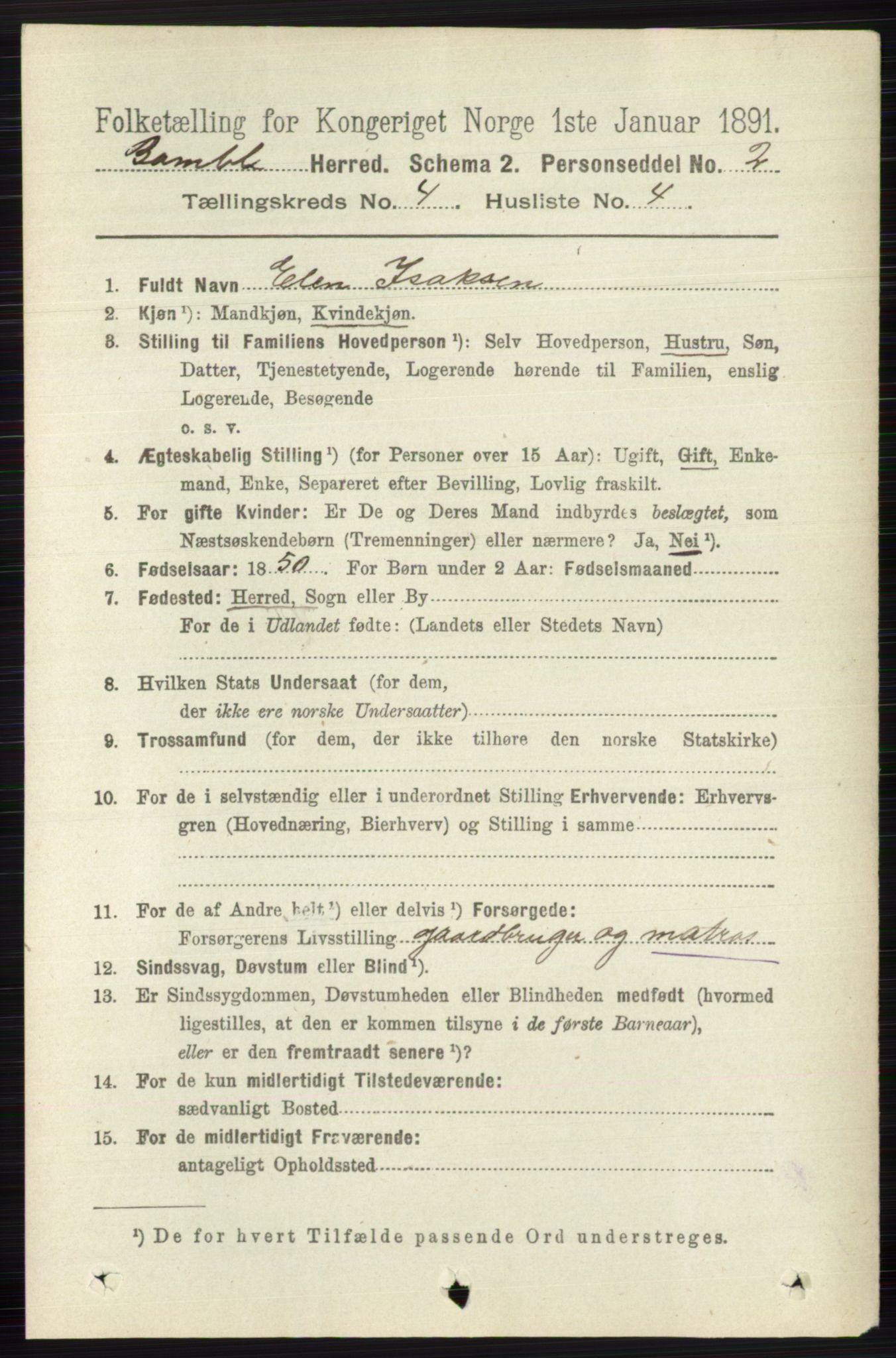 RA, 1891 census for 0814 Bamble, 1891, p. 1828