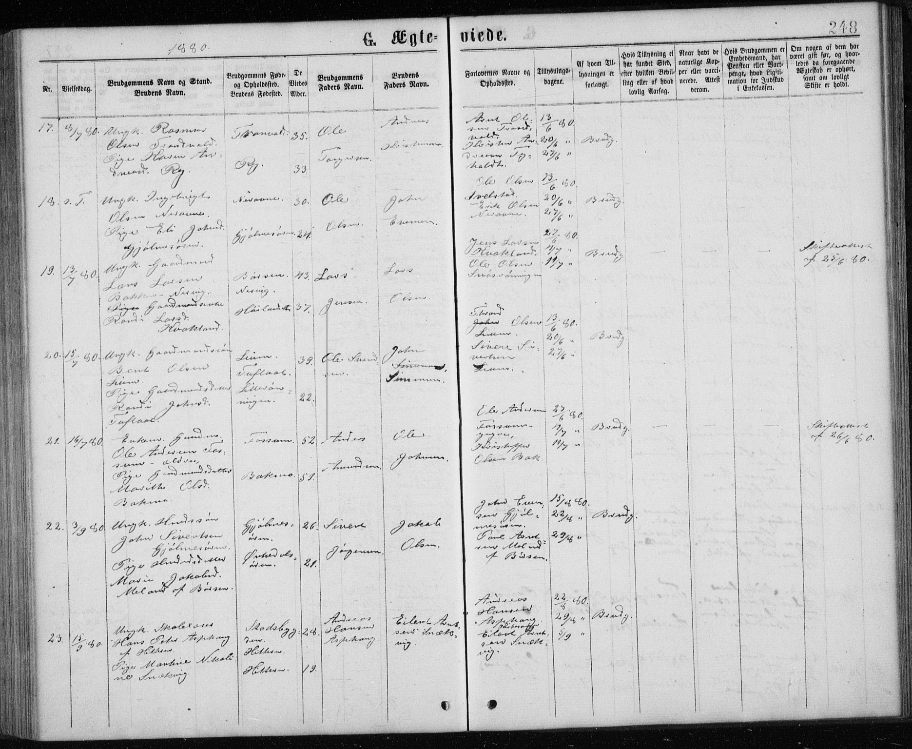Ministerialprotokoller, klokkerbøker og fødselsregistre - Sør-Trøndelag, SAT/A-1456/668/L0817: Parish register (copy) no. 668C06, 1873-1884, p. 248