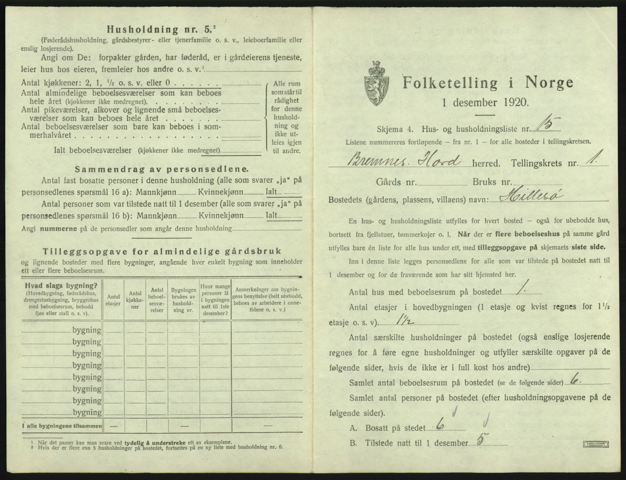 SAB, 1920 census for Bremnes, 1920, p. 71