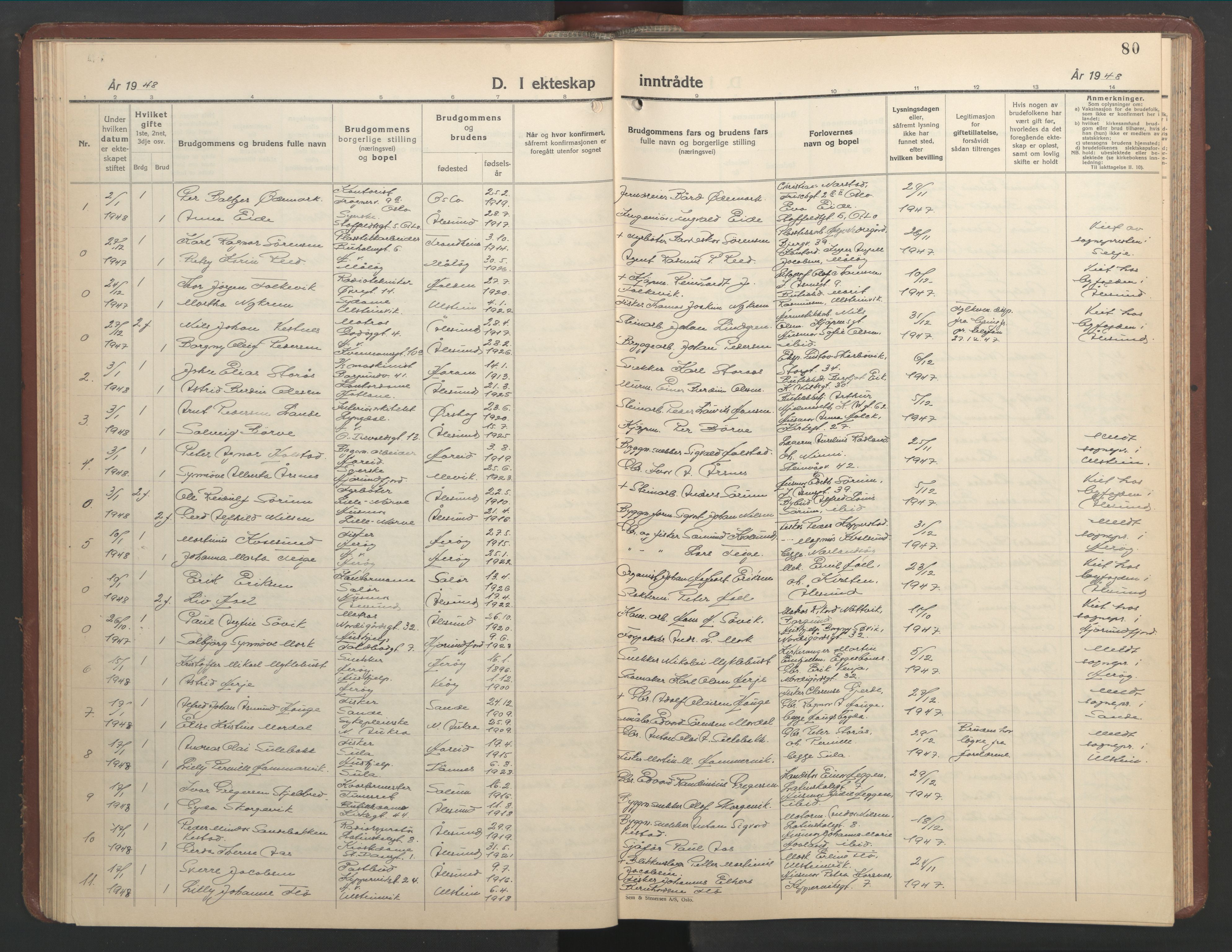 Ministerialprotokoller, klokkerbøker og fødselsregistre - Møre og Romsdal, SAT/A-1454/529/L0479: Parish register (copy) no. 529C16, 1941-1950, p. 80