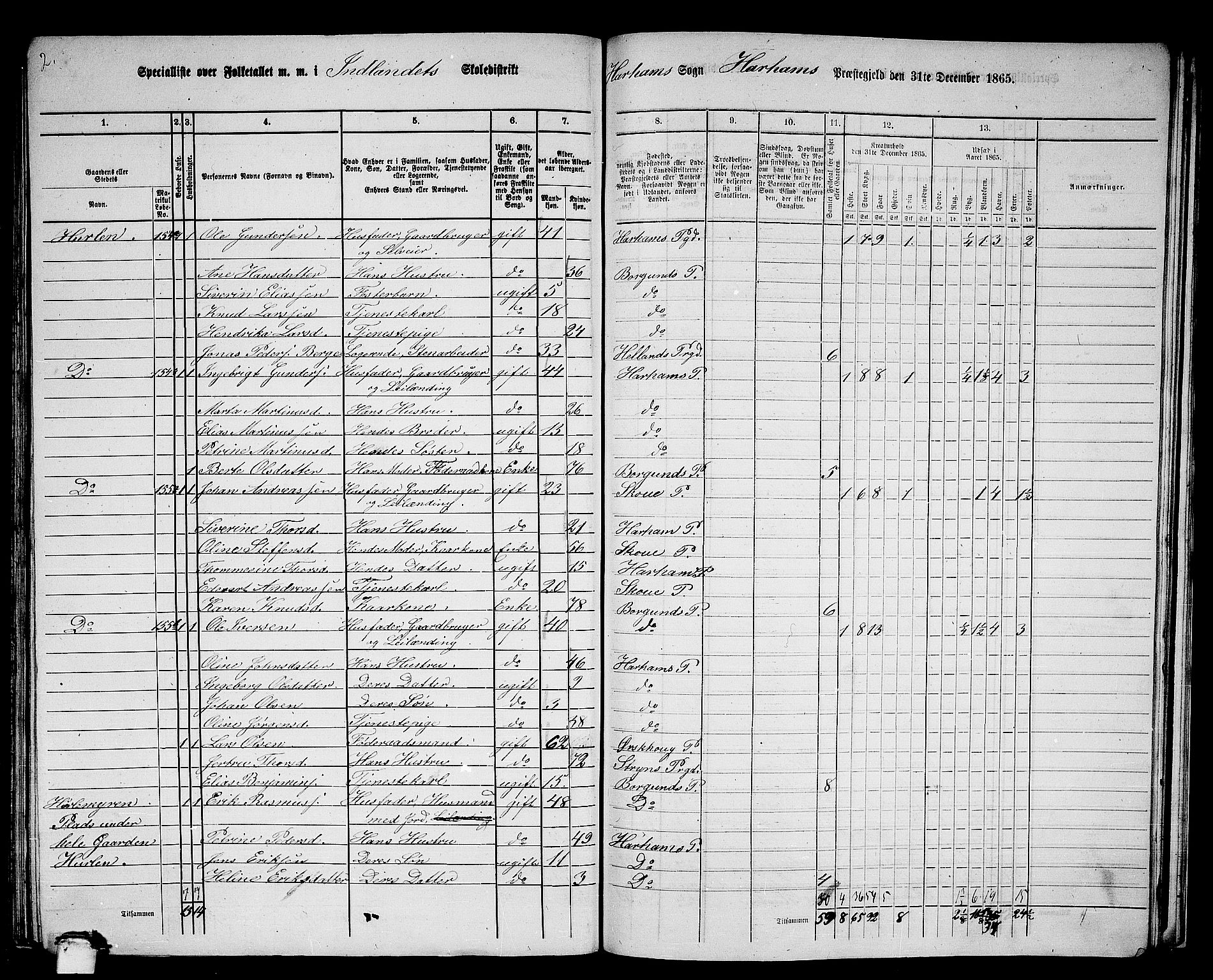 RA, 1865 census for Haram, 1865, p. 70