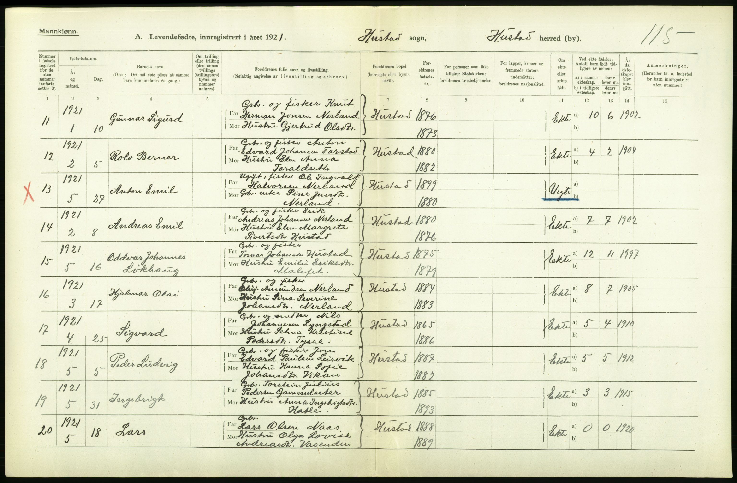 Statistisk sentralbyrå, Sosiodemografiske emner, Befolkning, AV/RA-S-2228/D/Df/Dfc/Dfca/L0040: Møre fylke: Levendefødte menn og kvinner. Bygder., 1921, p. 424