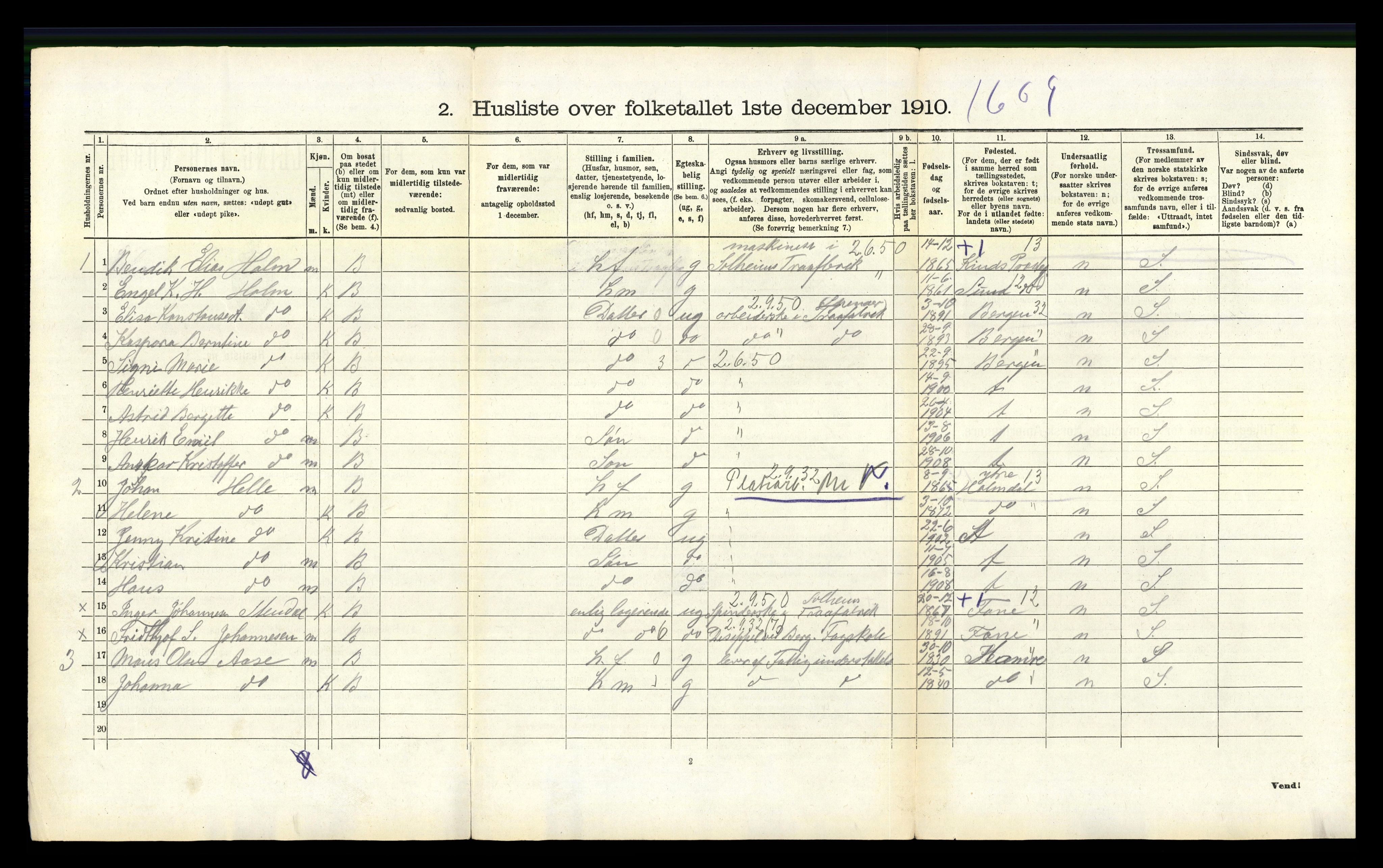 RA, 1910 census for Årstad, 1910, p. 1067