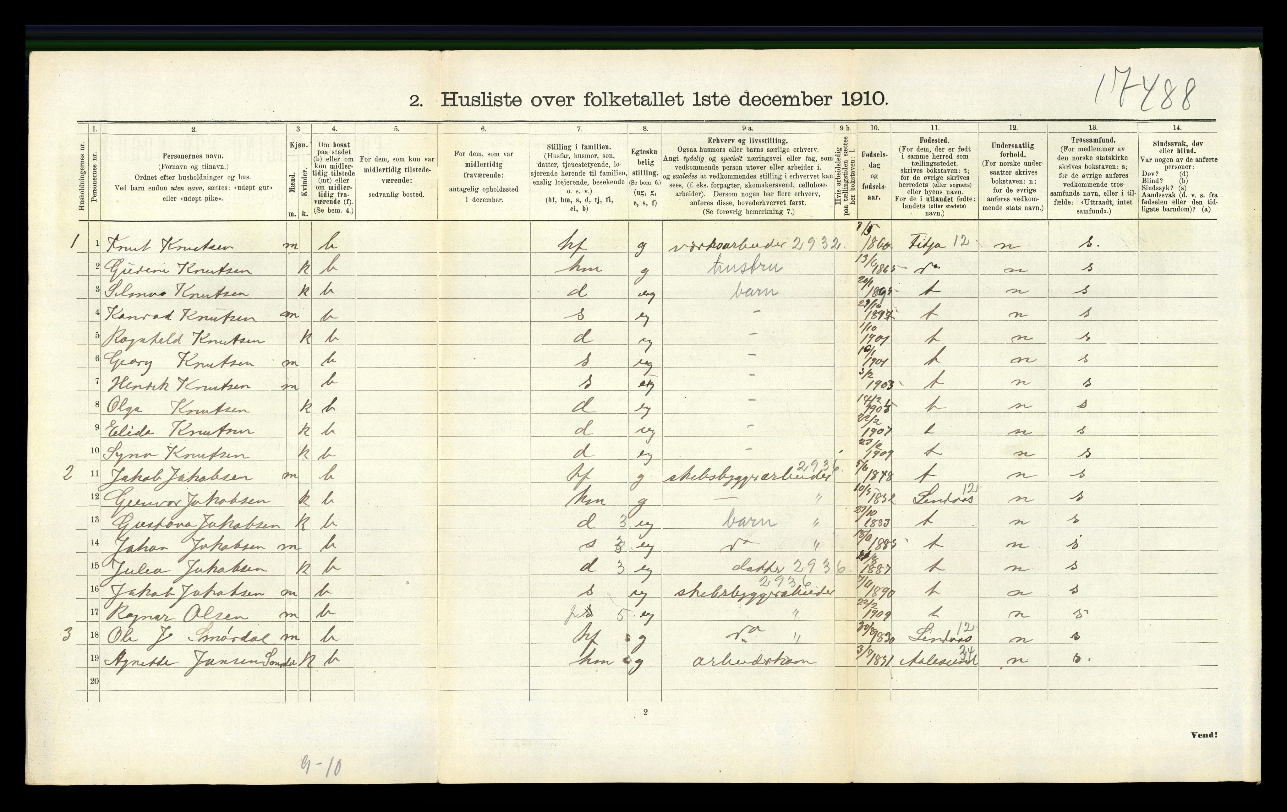 RA, 1910 census for Askøy, 1910, p. 2079