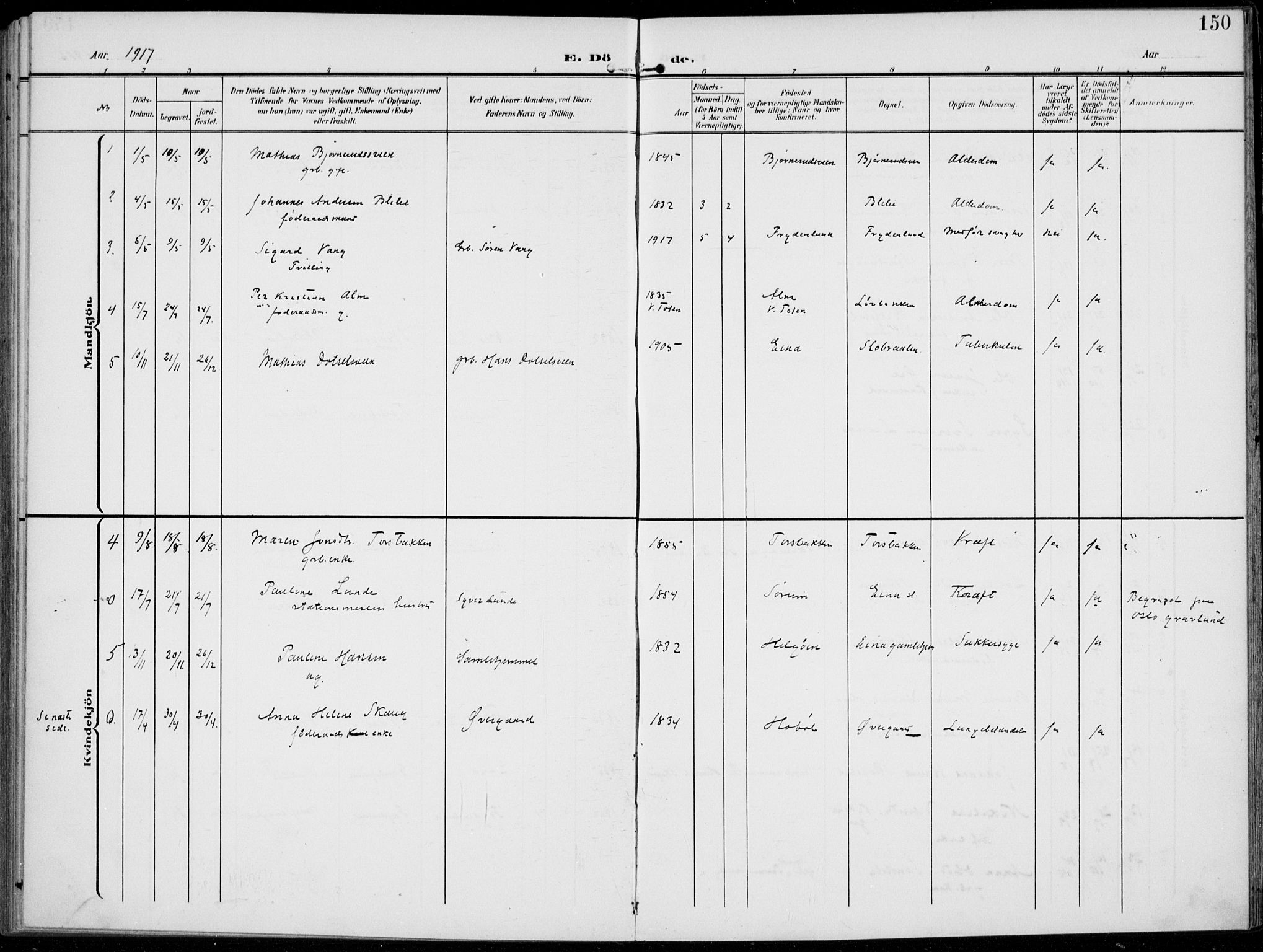 Kolbu prestekontor, SAH/PREST-110/H/Ha/Haa/L0001: Parish register (official) no. 1, 1907-1923, p. 150