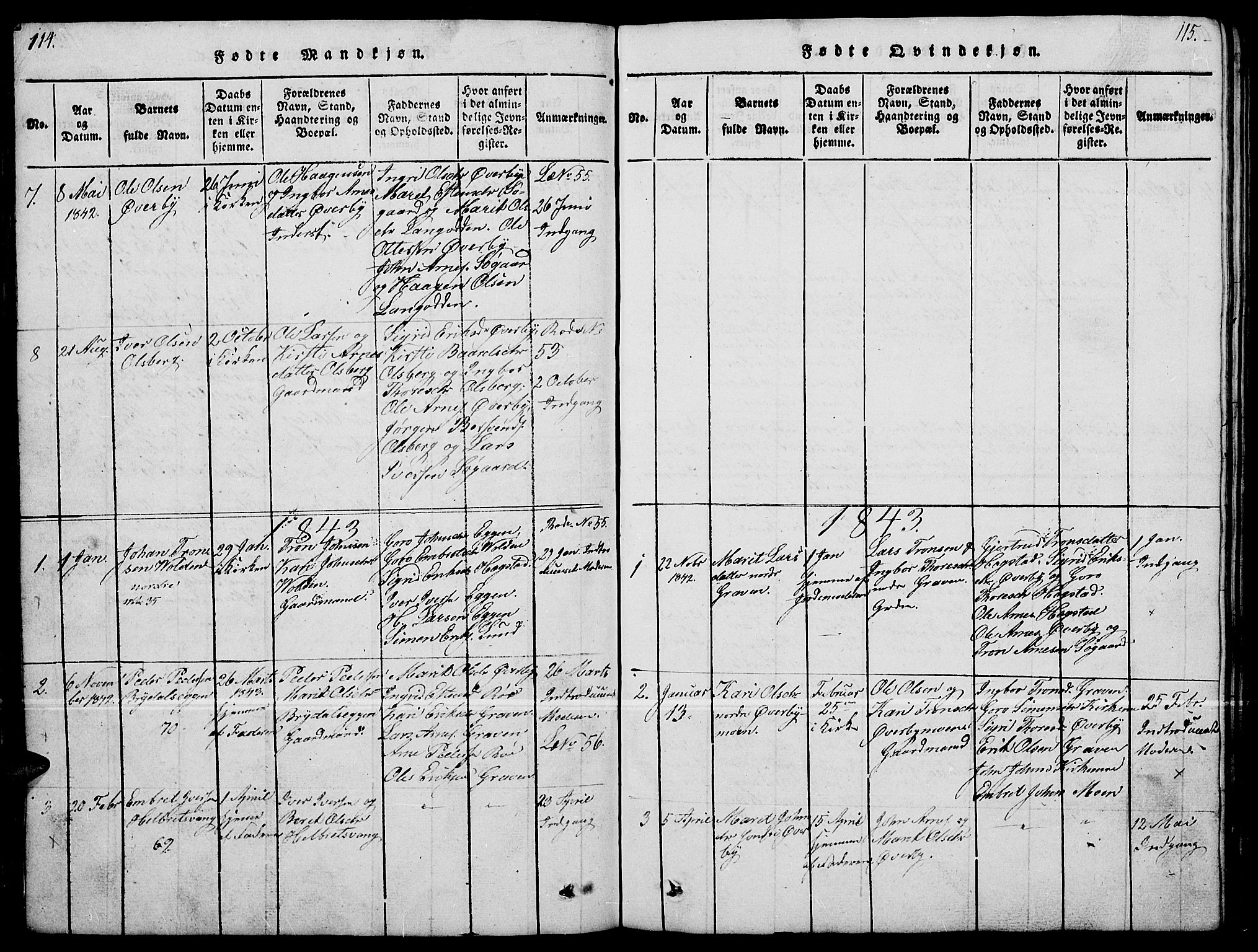 Tynset prestekontor, SAH/PREST-058/H/Ha/Hab/L0004: Parish register (copy) no. 4, 1814-1879, p. 114-115