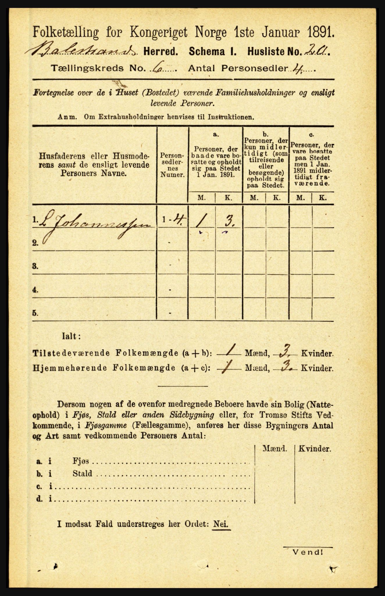 RA, 1891 census for 1418 Balestrand, 1891, p. 1354