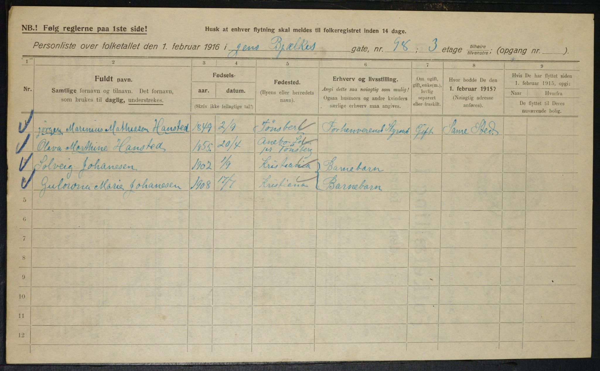 OBA, Municipal Census 1916 for Kristiania, 1916, p. 47889