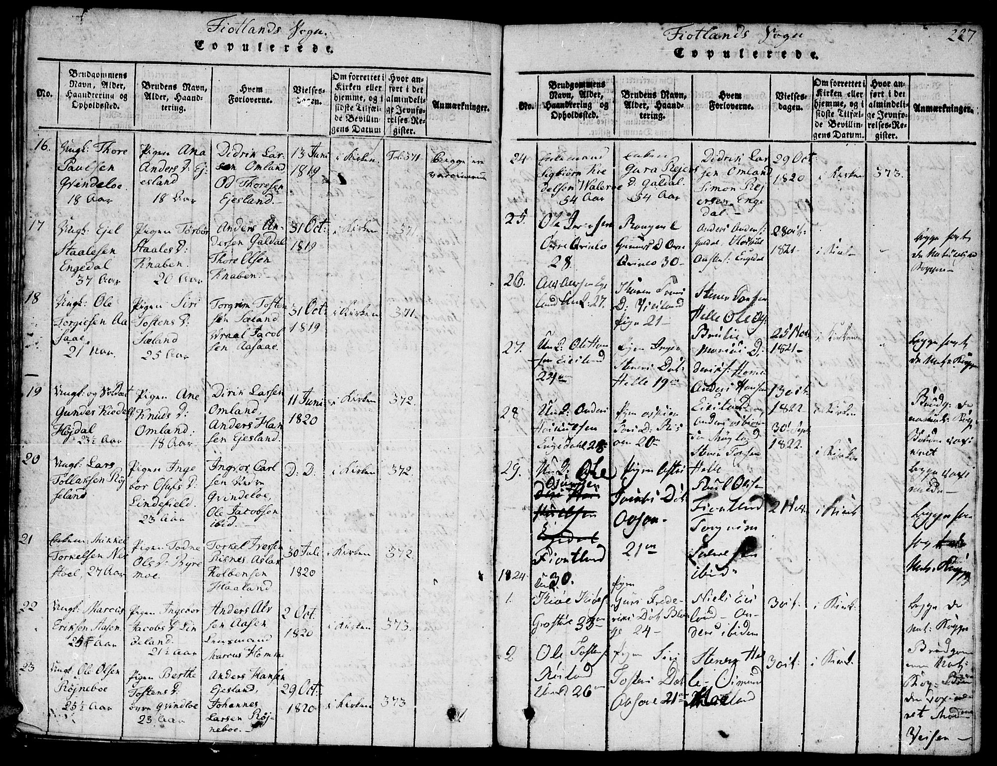 Hægebostad sokneprestkontor, SAK/1111-0024/F/Fa/Faa/L0002: Parish register (official) no. A 2 /3, 1816-1825, p. 227