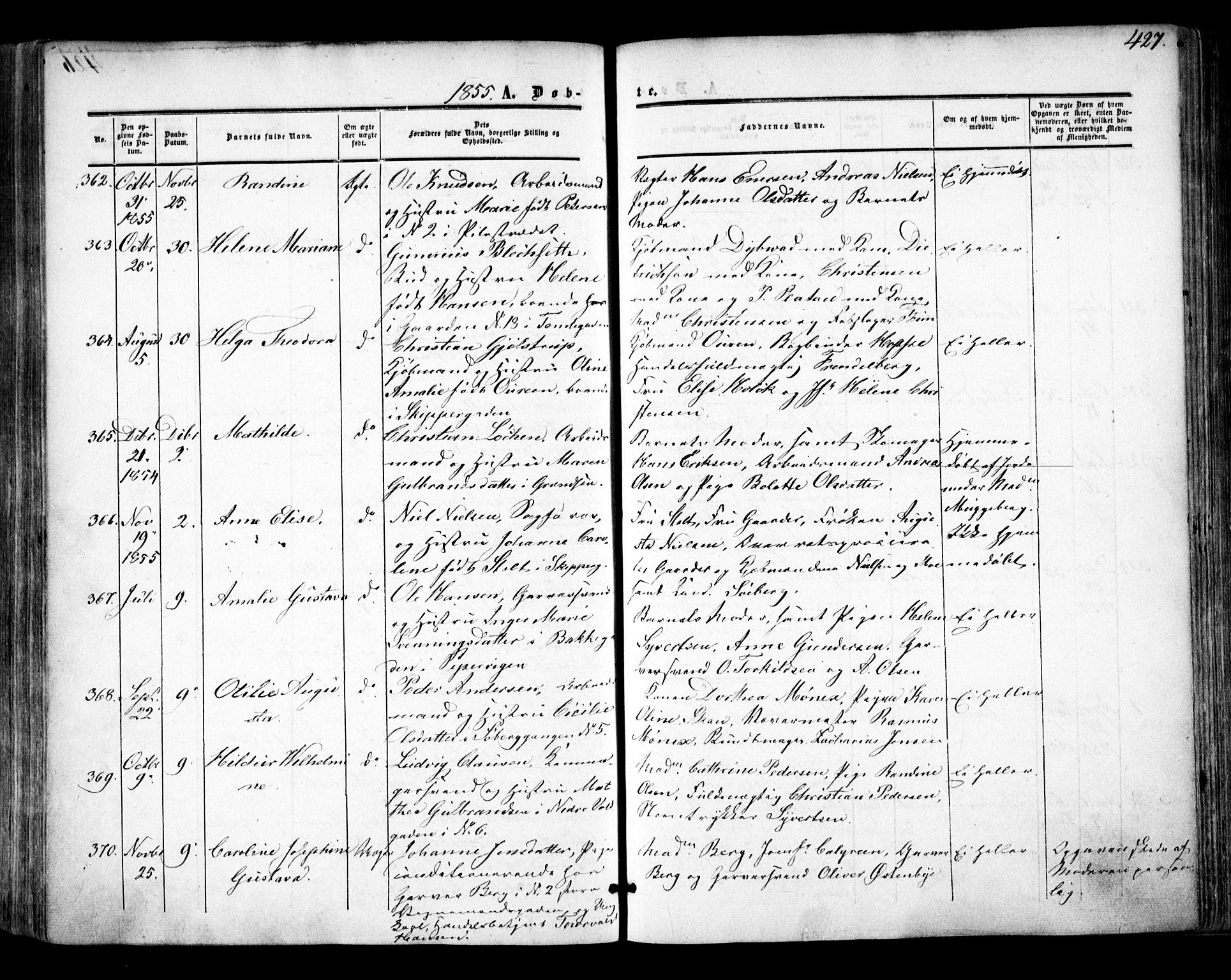 Oslo domkirke Kirkebøker, SAO/A-10752/F/Fa/L0014: Parish register (official) no. 14, 1850-1857, p. 427
