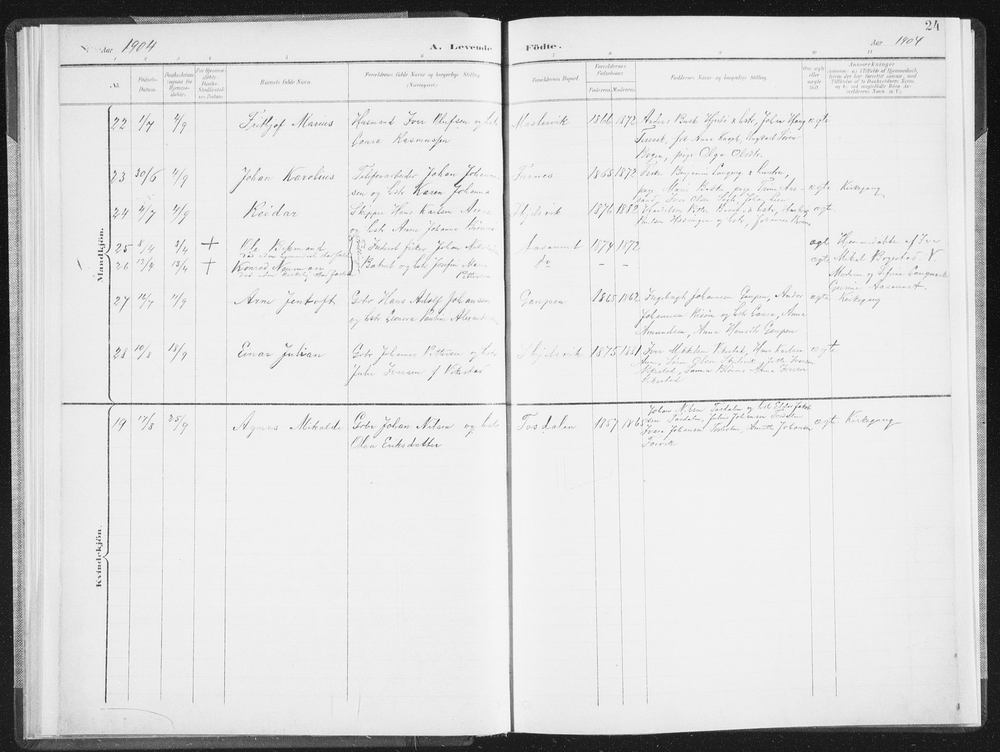 Ministerialprotokoller, klokkerbøker og fødselsregistre - Nordland, AV/SAT-A-1459/810/L0153: Parish register (official) no. 810A12, 1899-1914, p. 24