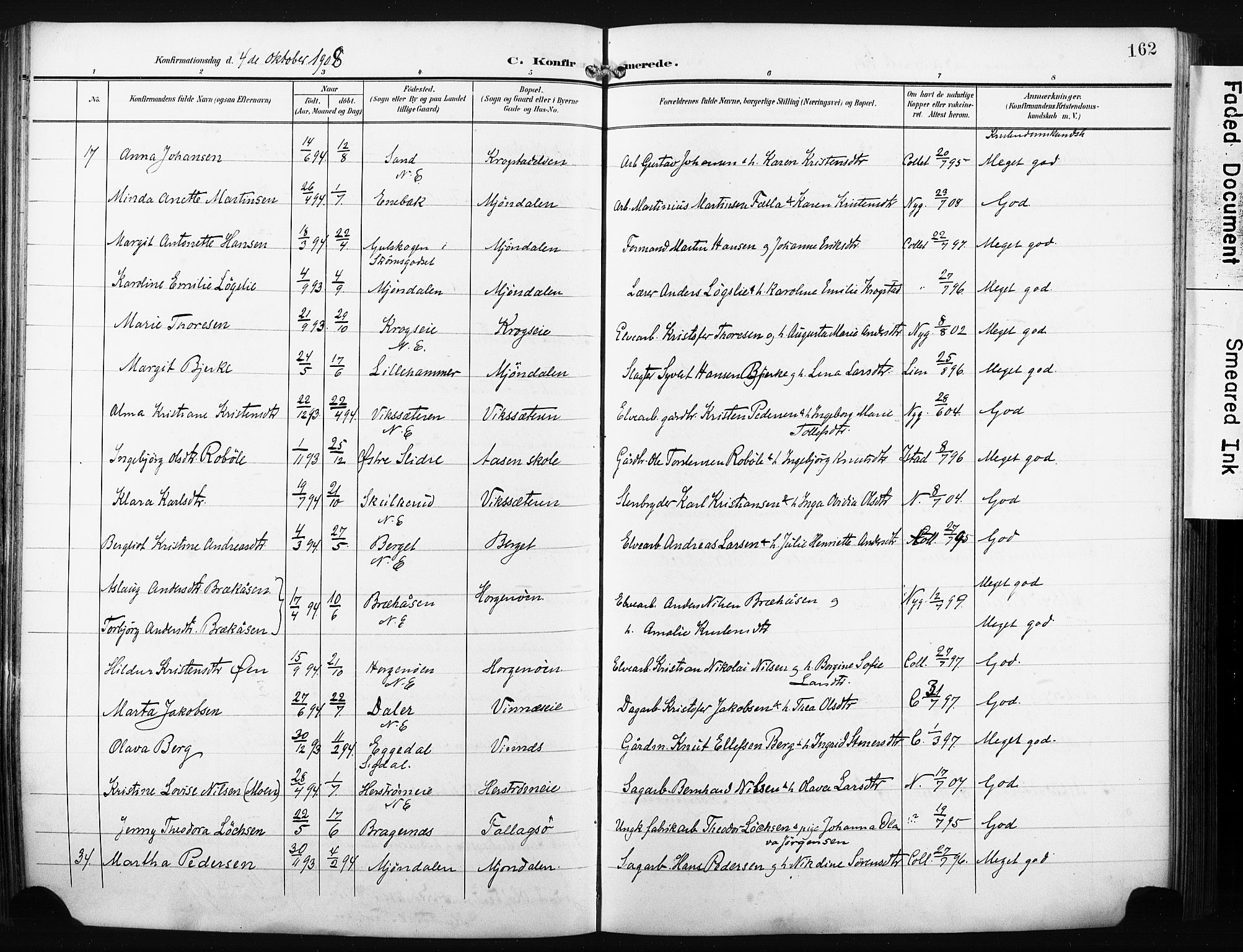 Nedre Eiker kirkebøker, SAKO/A-612/F/Fa/L0006: Parish register (official) no. 6, 1906-1912, p. 162