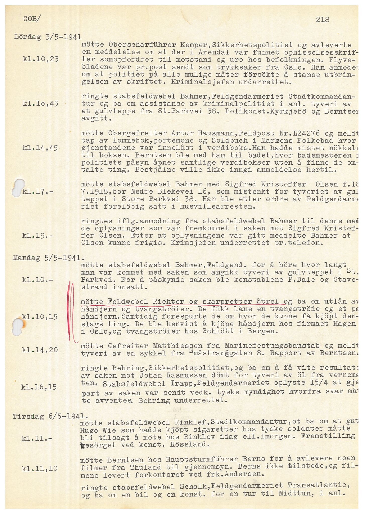Bergen politikammer / politidistrikt, SAB/A-60401/Y/Ye/L0001: Avskrift av krigsdagbok av Dankert Thuland, 1940-1941, p. 218