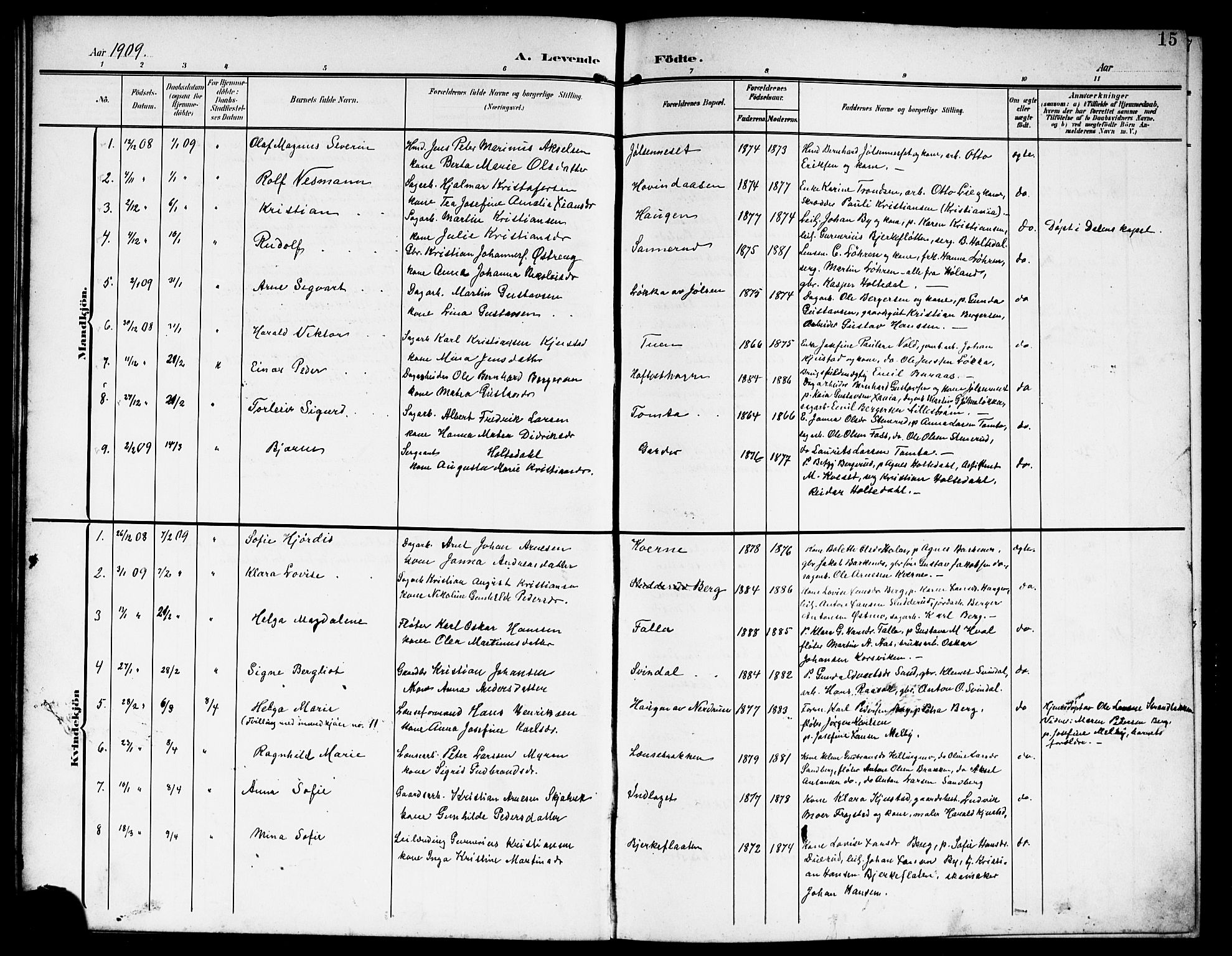 Fet prestekontor Kirkebøker, AV/SAO-A-10370a/G/Ga/L0008: Parish register (copy) no. I 8, 1907-1920, p. 15