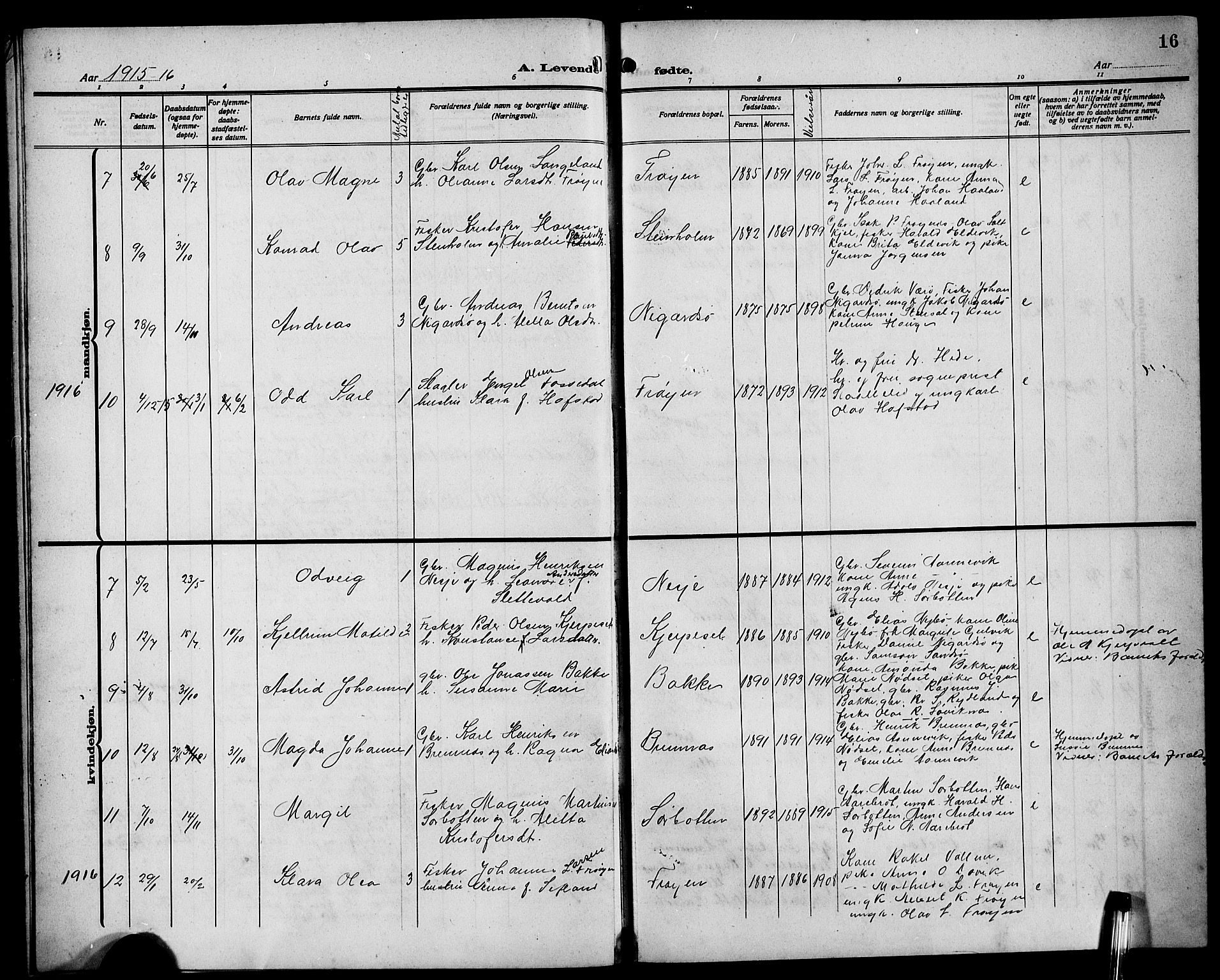 Bremanger sokneprestembete, AV/SAB-A-82201/H/Hab/Habb/L0001: Parish register (copy) no. B 1, 1906-1925, p. 16