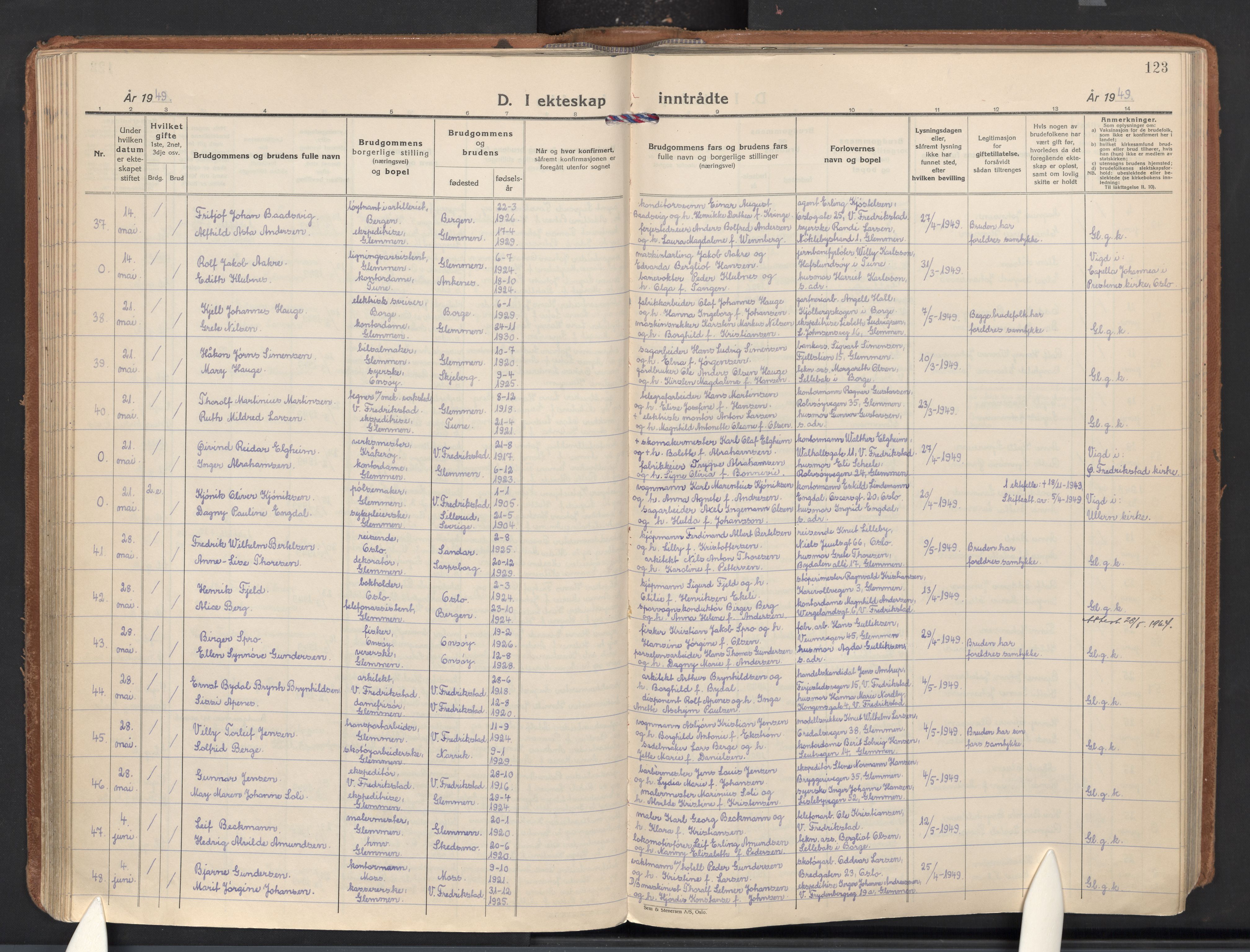 Glemmen prestekontor Kirkebøker, AV/SAO-A-10908/F/Fa/L0020: Parish register (official) no. 20, 1938-1968, p. 123