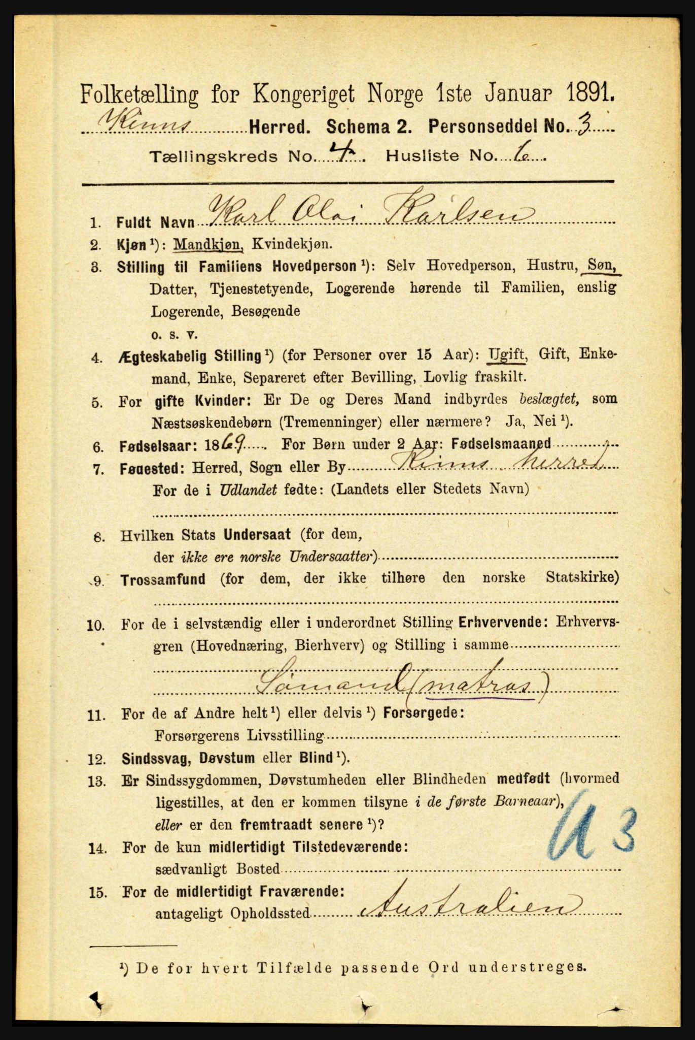 RA, 1891 census for 1437 Kinn, 1891, p. 1359
