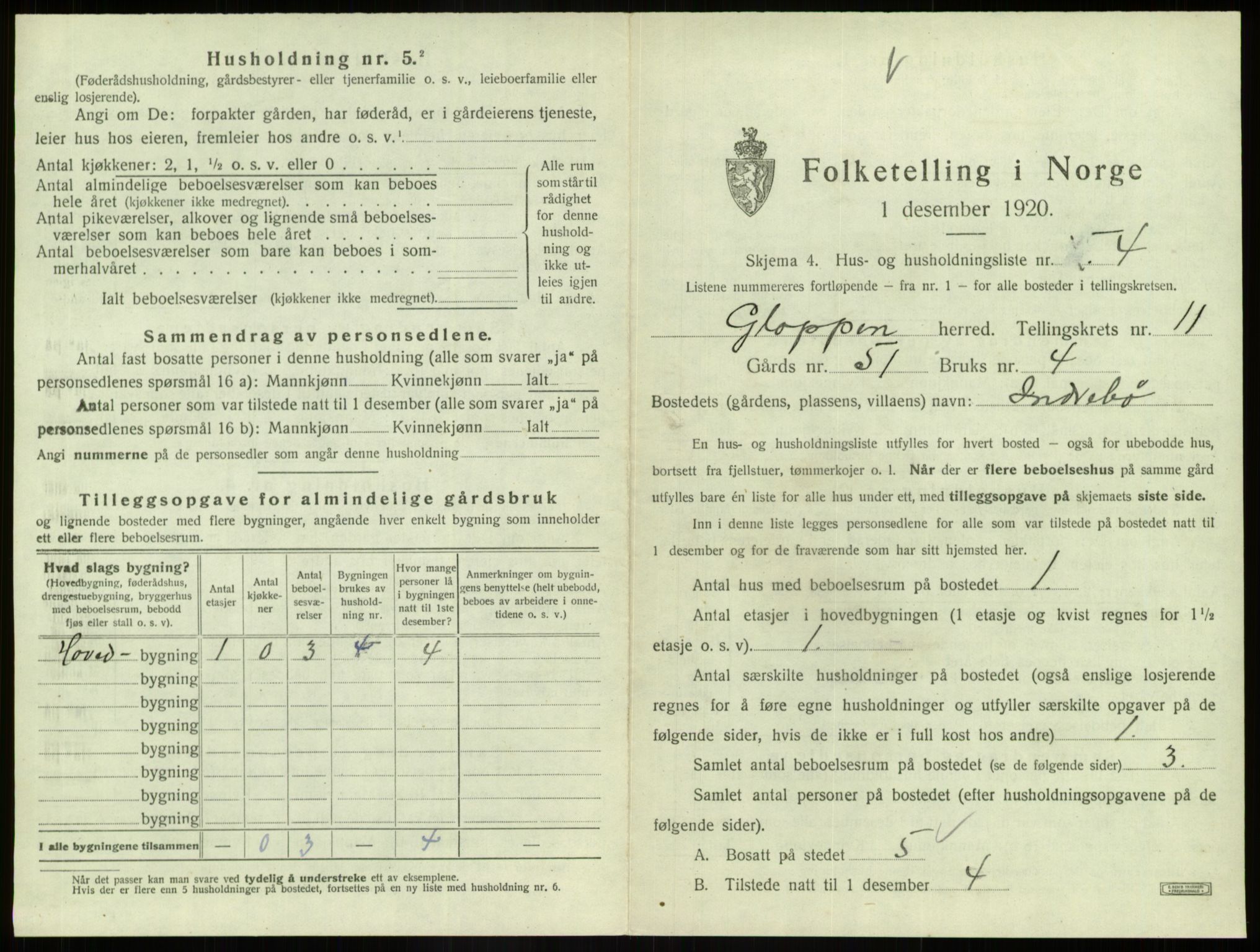 SAB, 1920 census for Gloppen, 1920, p. 703