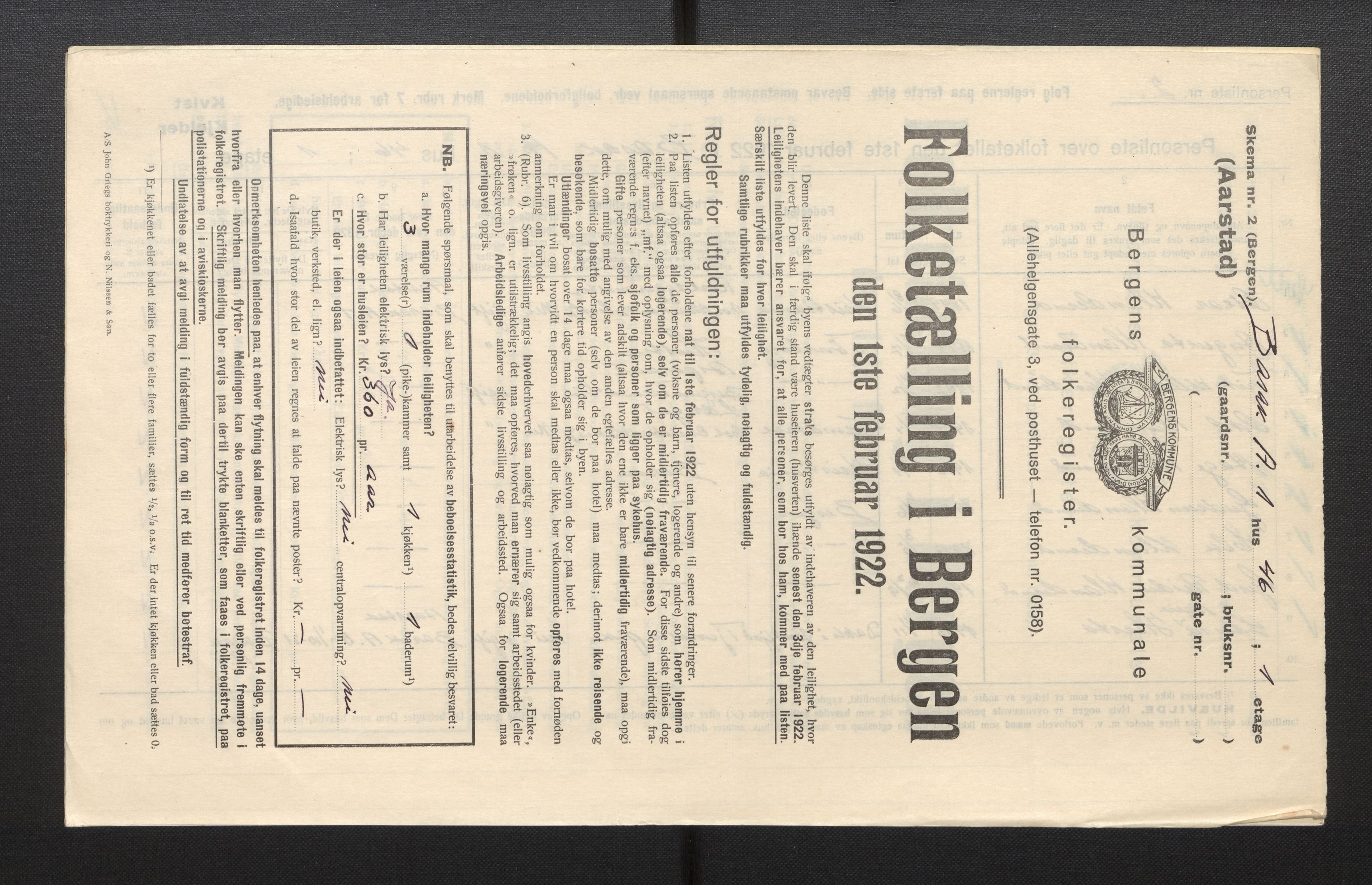 SAB, Municipal Census 1922 for Bergen, 1922, p. 50501