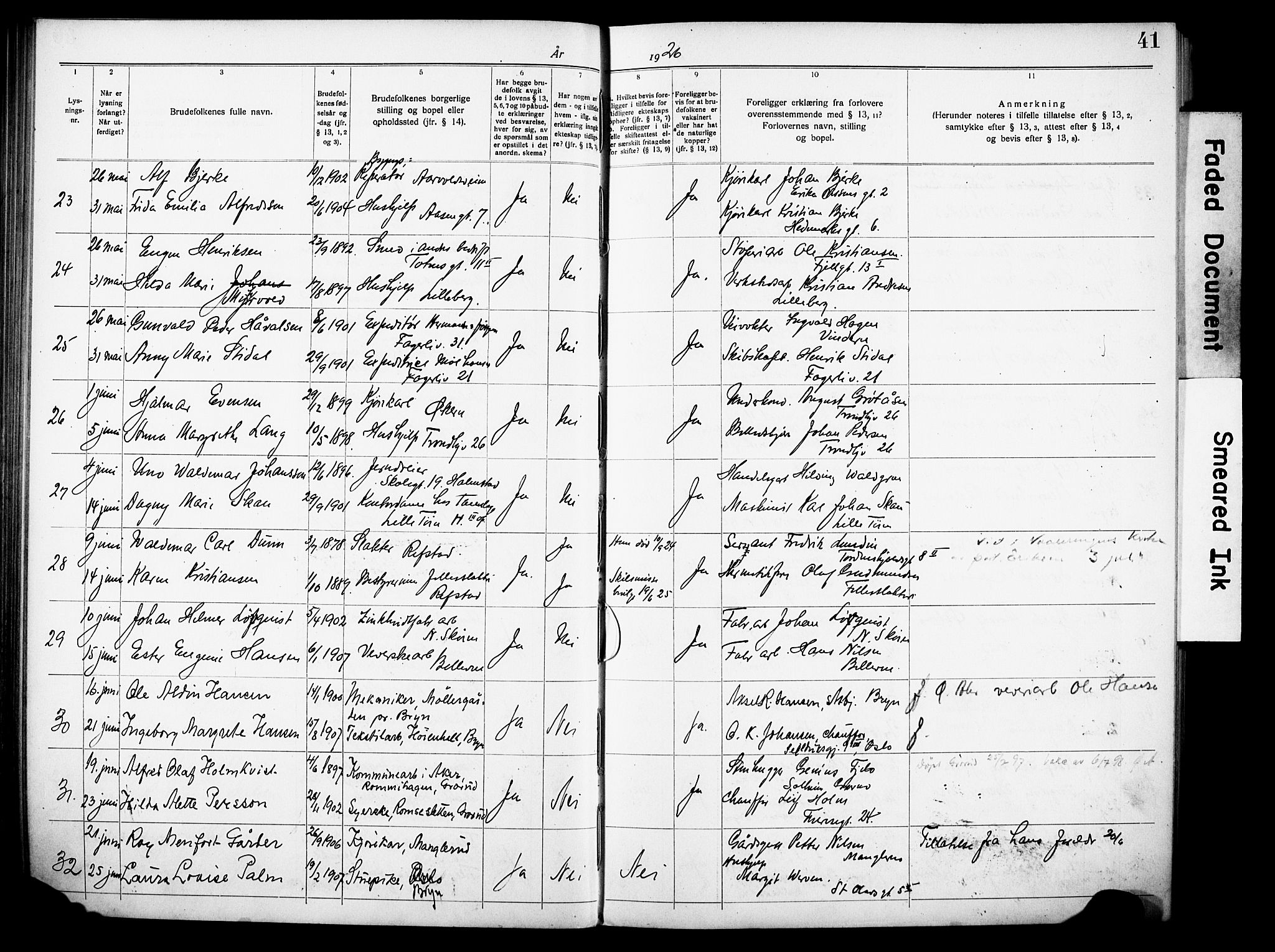 Østre Aker prestekontor Kirkebøker, AV/SAO-A-10840/H/Ha/L0007: Banns register no. I 7, 1919-1933, p. 41