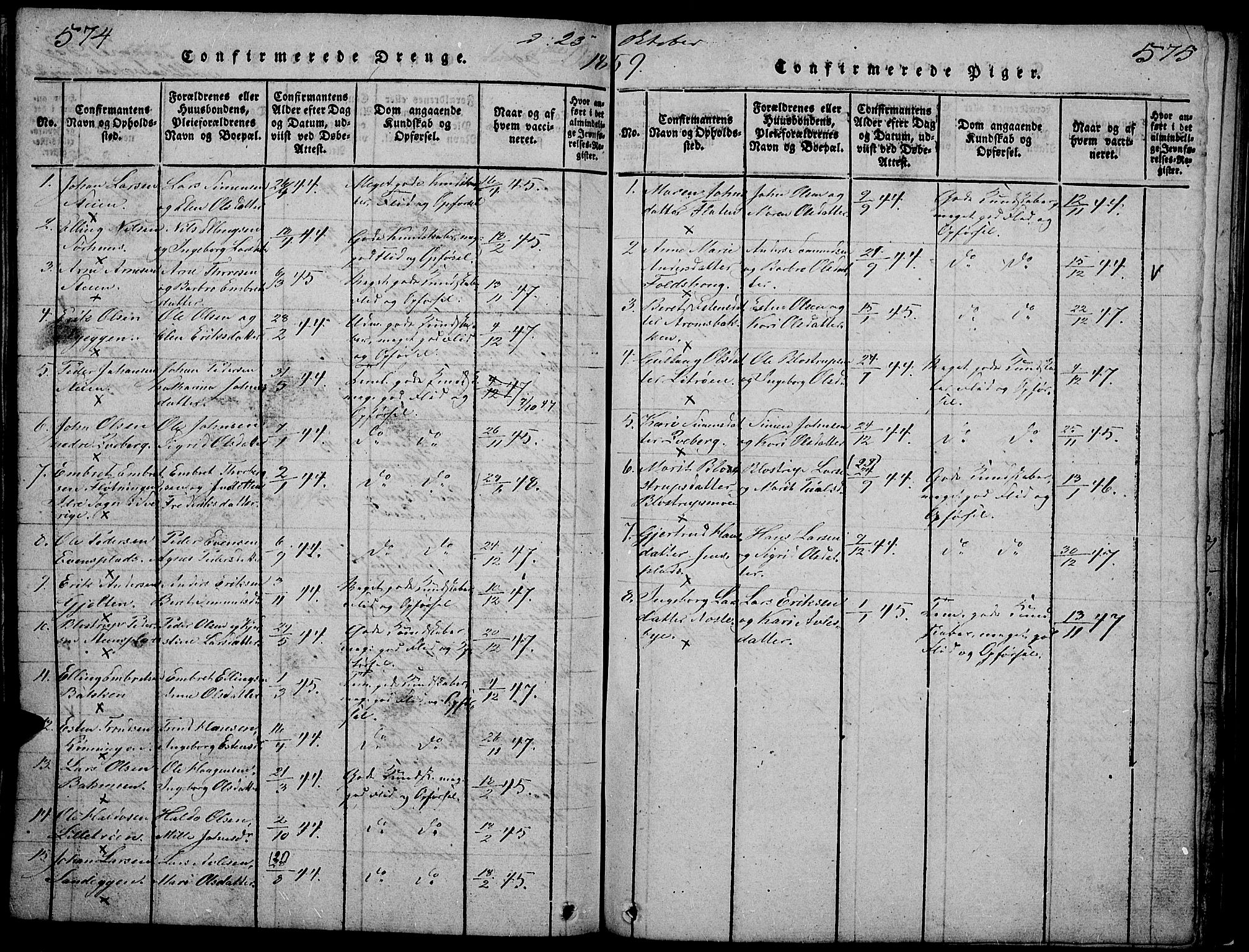 Tynset prestekontor, SAH/PREST-058/H/Ha/Hab/L0002: Parish register (copy) no. 2, 1814-1862, p. 574-575