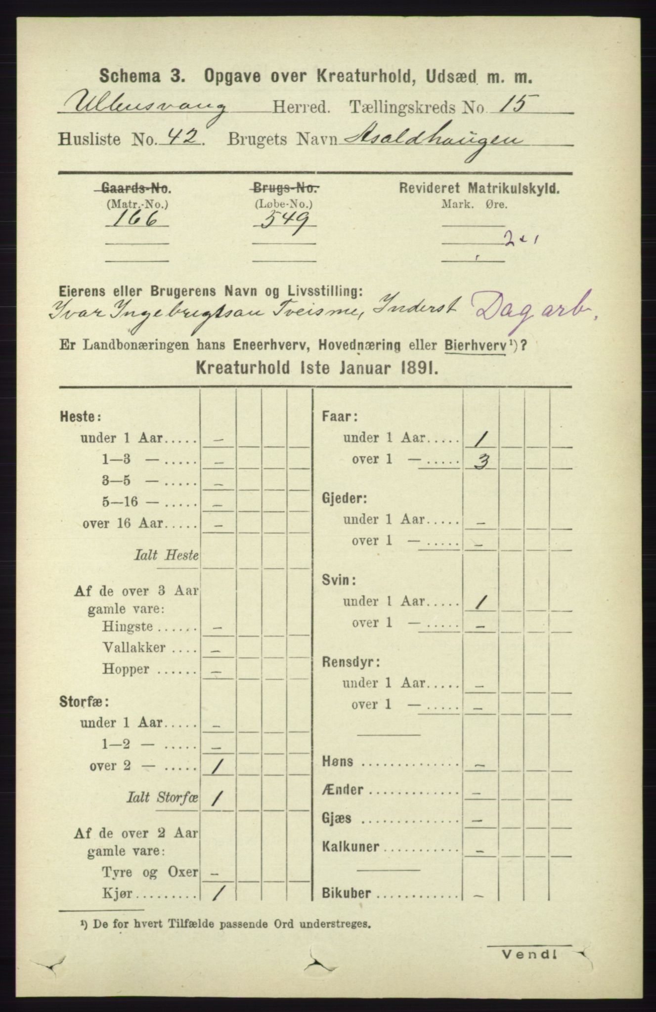 RA, 1891 census for 1230 Ullensvang, 1891, p. 8503