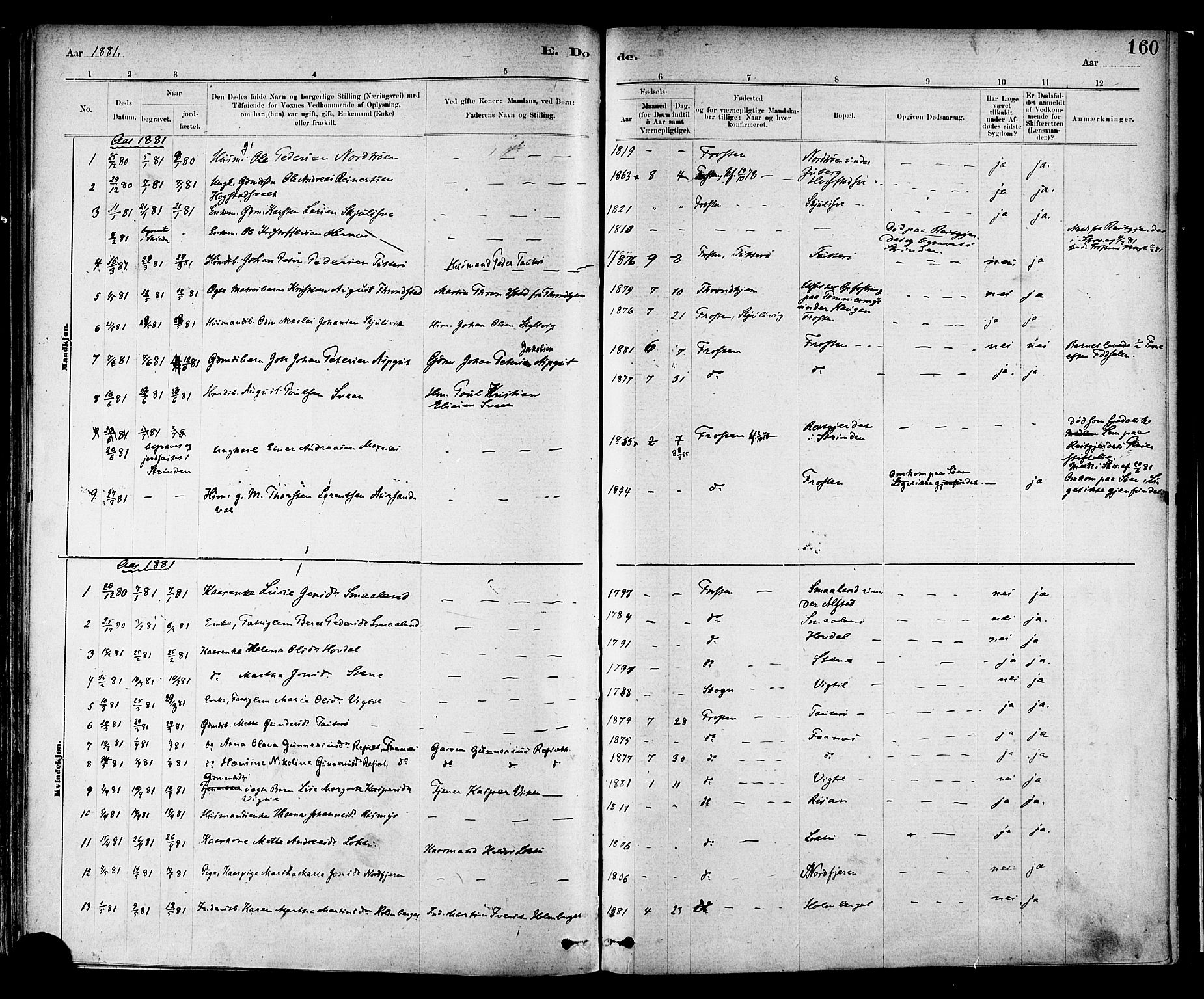 Ministerialprotokoller, klokkerbøker og fødselsregistre - Nord-Trøndelag, AV/SAT-A-1458/713/L0120: Parish register (official) no. 713A09, 1878-1887, p. 160