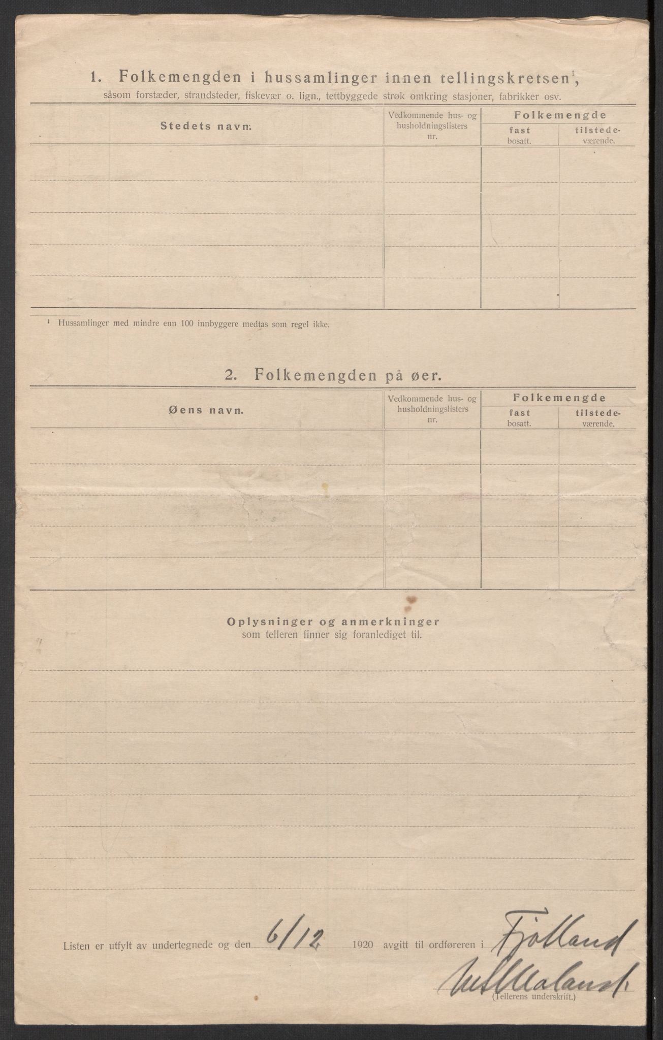 SAK, 1920 census for Fjotland, 1920, p. 15