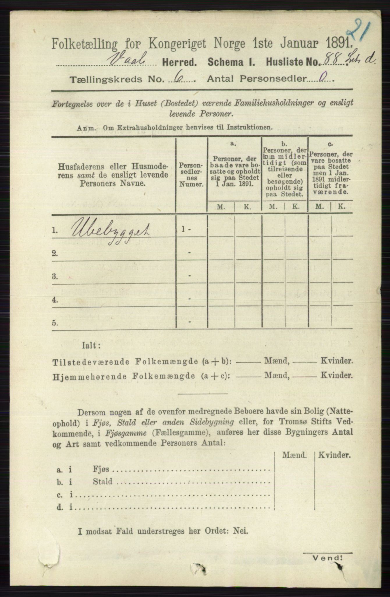 RA, 1891 census for 0716 Våle, 1891, p. 1777