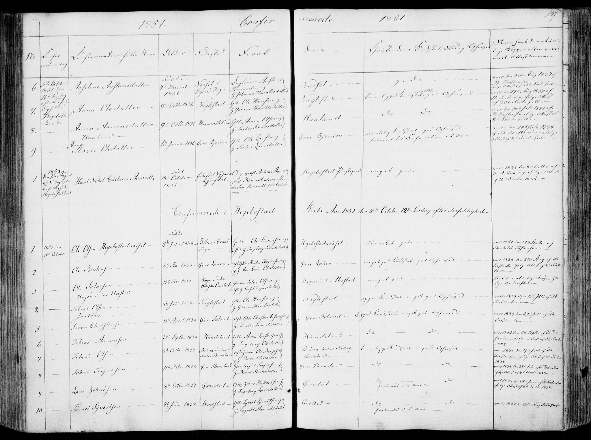 Hægebostad sokneprestkontor, AV/SAK-1111-0024/F/Fa/Faa/L0004: Parish register (official) no. A 4, 1834-1864, p. 147