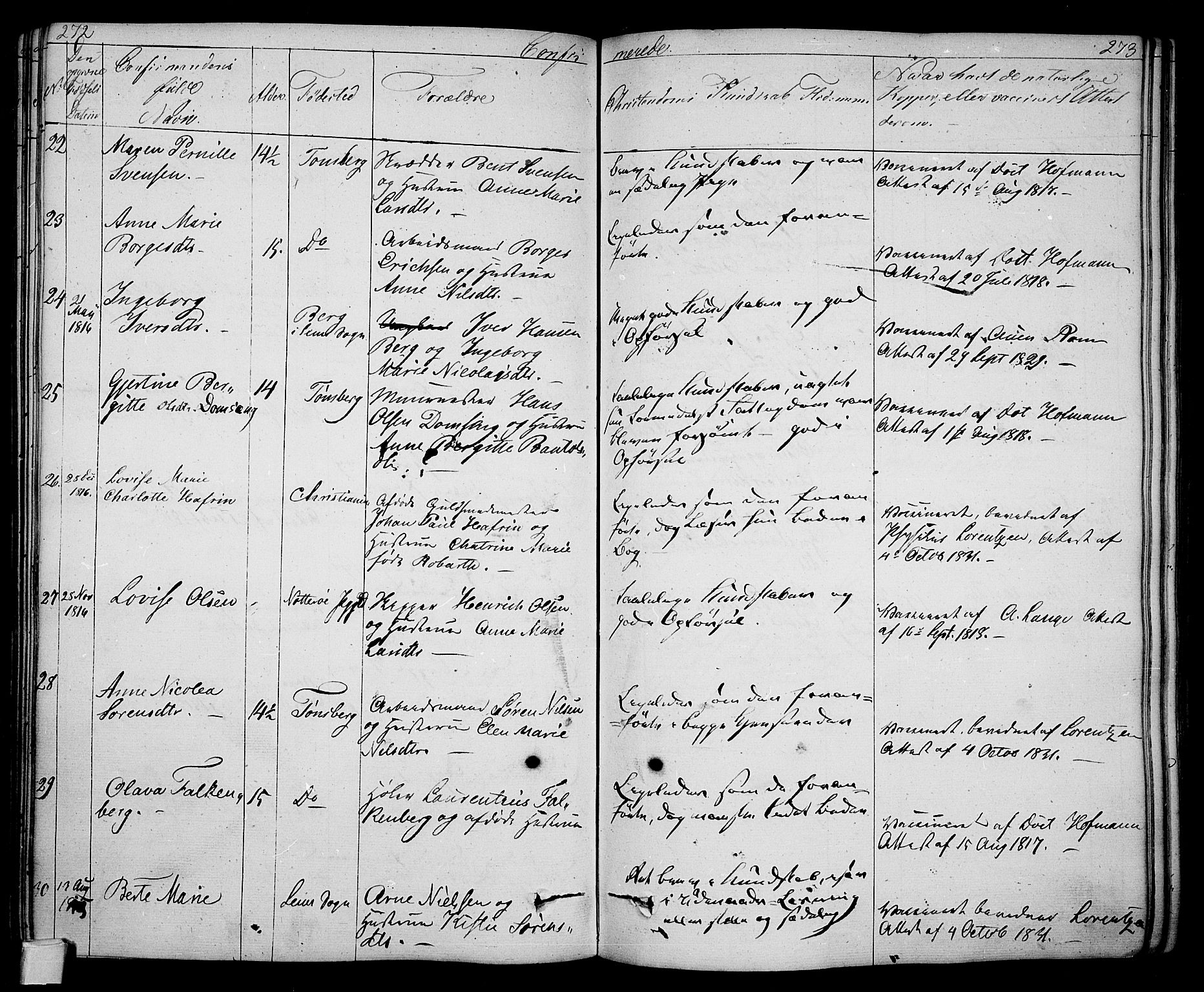 Tønsberg kirkebøker, AV/SAKO-A-330/F/Fa/L0005: Parish register (official) no. I 5, 1827-1836, p. 272-273