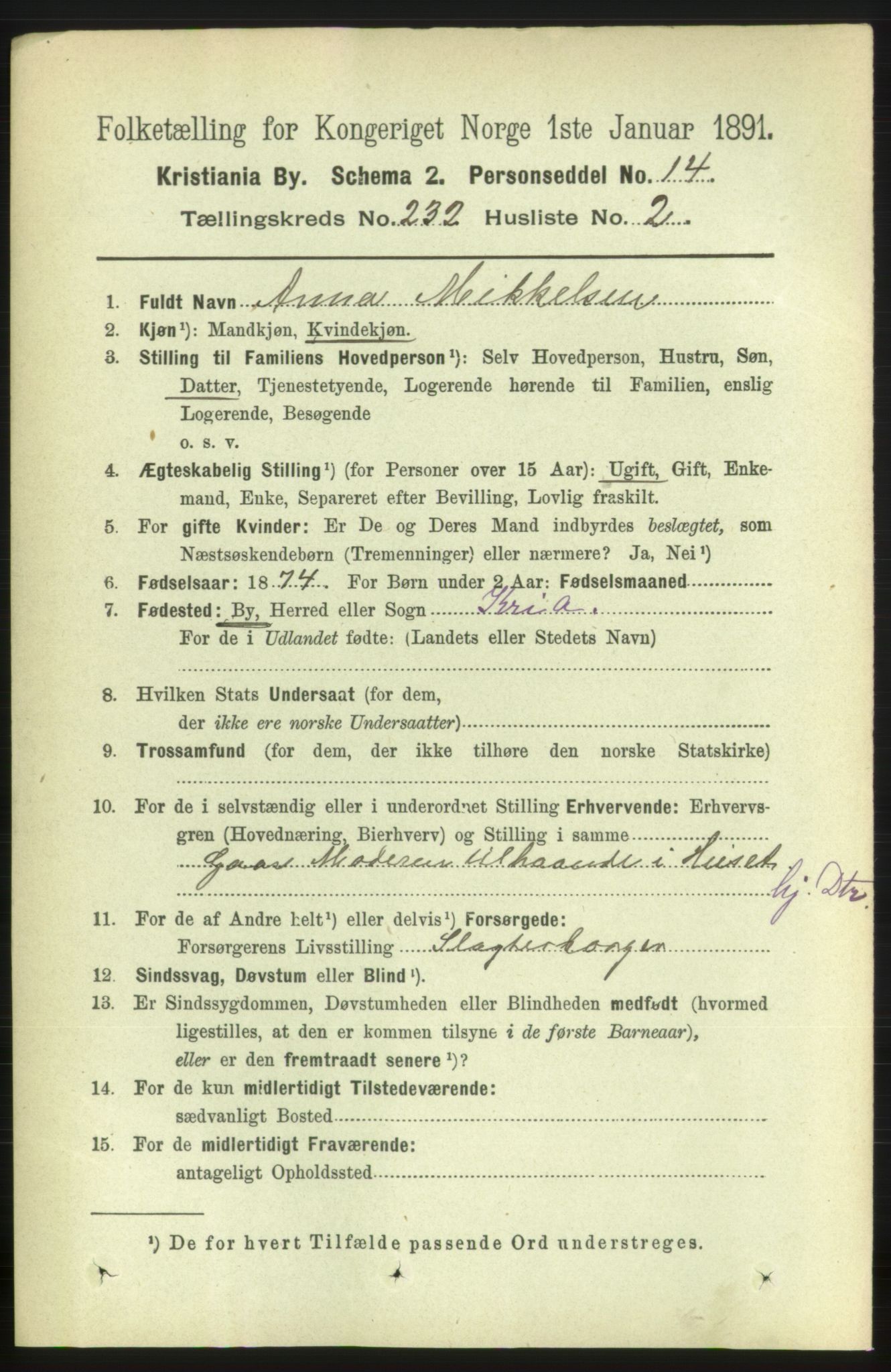 RA, 1891 census for 0301 Kristiania, 1891, p. 142896