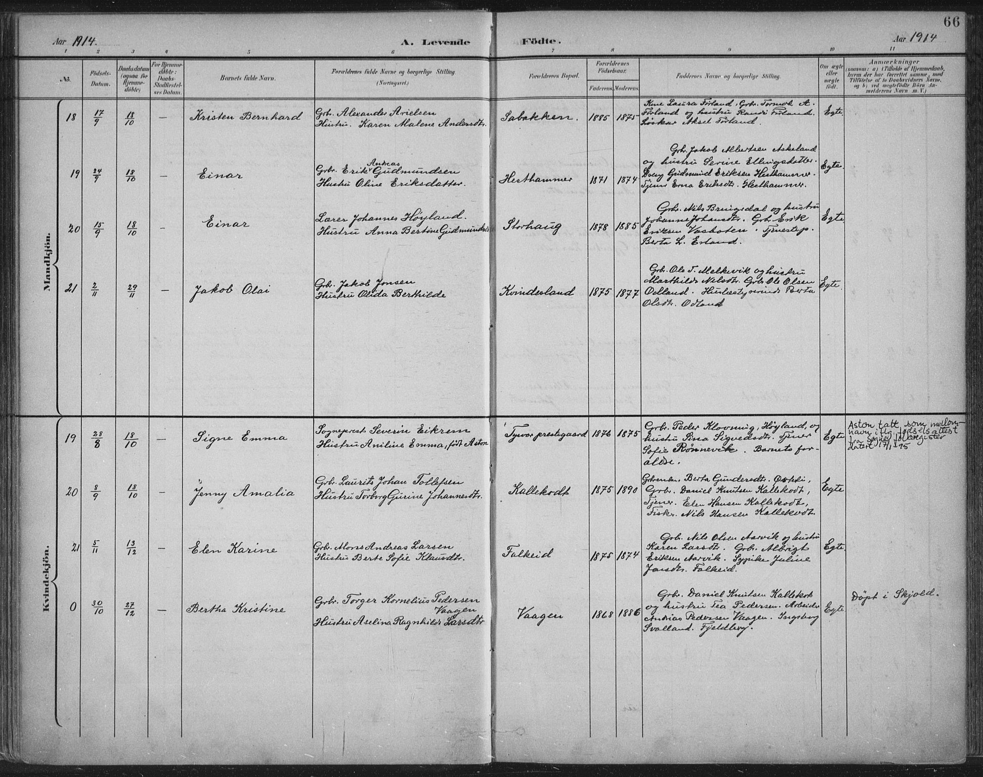 Tysvær sokneprestkontor, AV/SAST-A -101864/H/Ha/Haa/L0008: Parish register (official) no. A 8, 1897-1918, p. 66