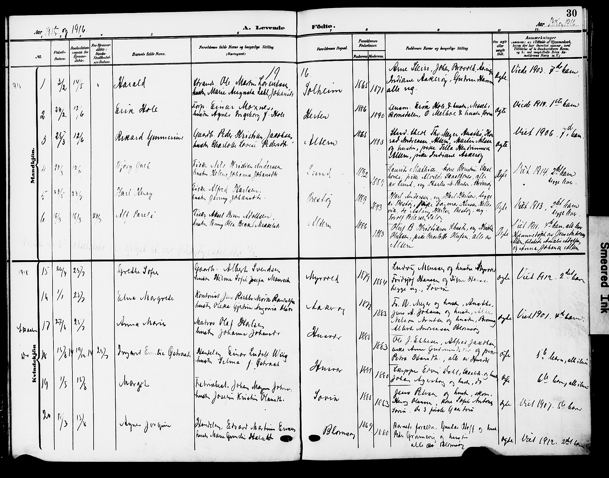 Ministerialprotokoller, klokkerbøker og fødselsregistre - Nordland, AV/SAT-A-1459/830/L0464: Parish register (copy) no. 830C06, 1906-1925, p. 30