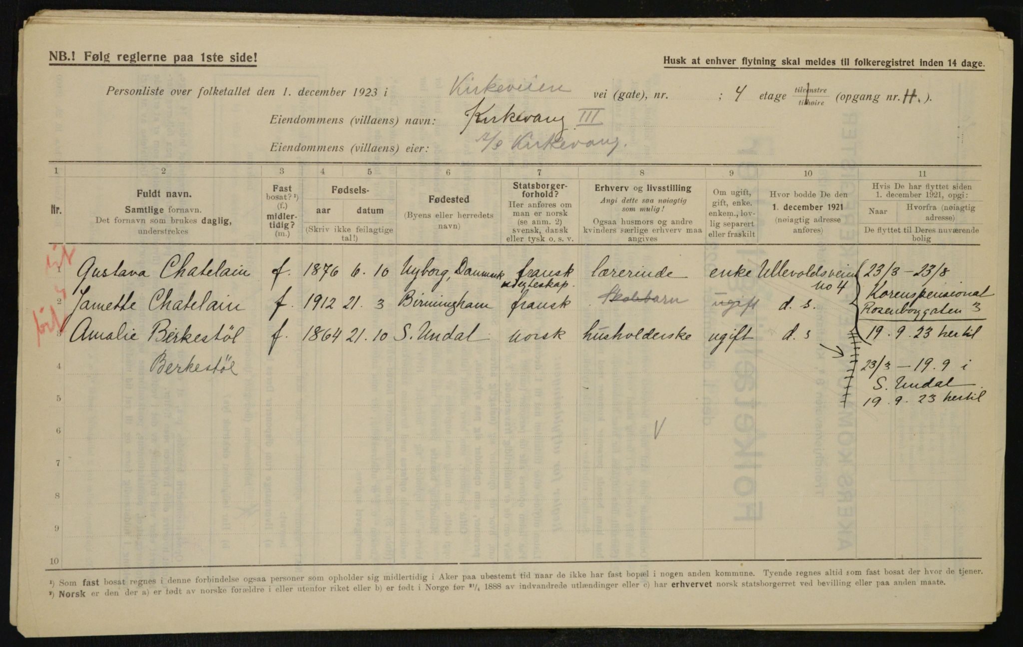 , Municipal Census 1923 for Aker, 1923, p. 12463