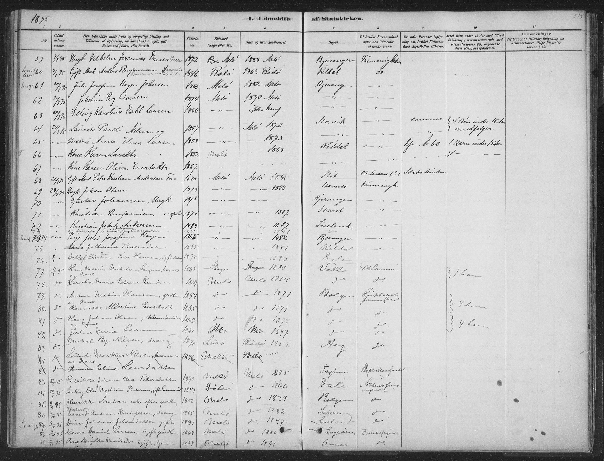 Ministerialprotokoller, klokkerbøker og fødselsregistre - Nordland, AV/SAT-A-1459/843/L0627: Parish register (official) no. 843A02, 1878-1908, p. 243