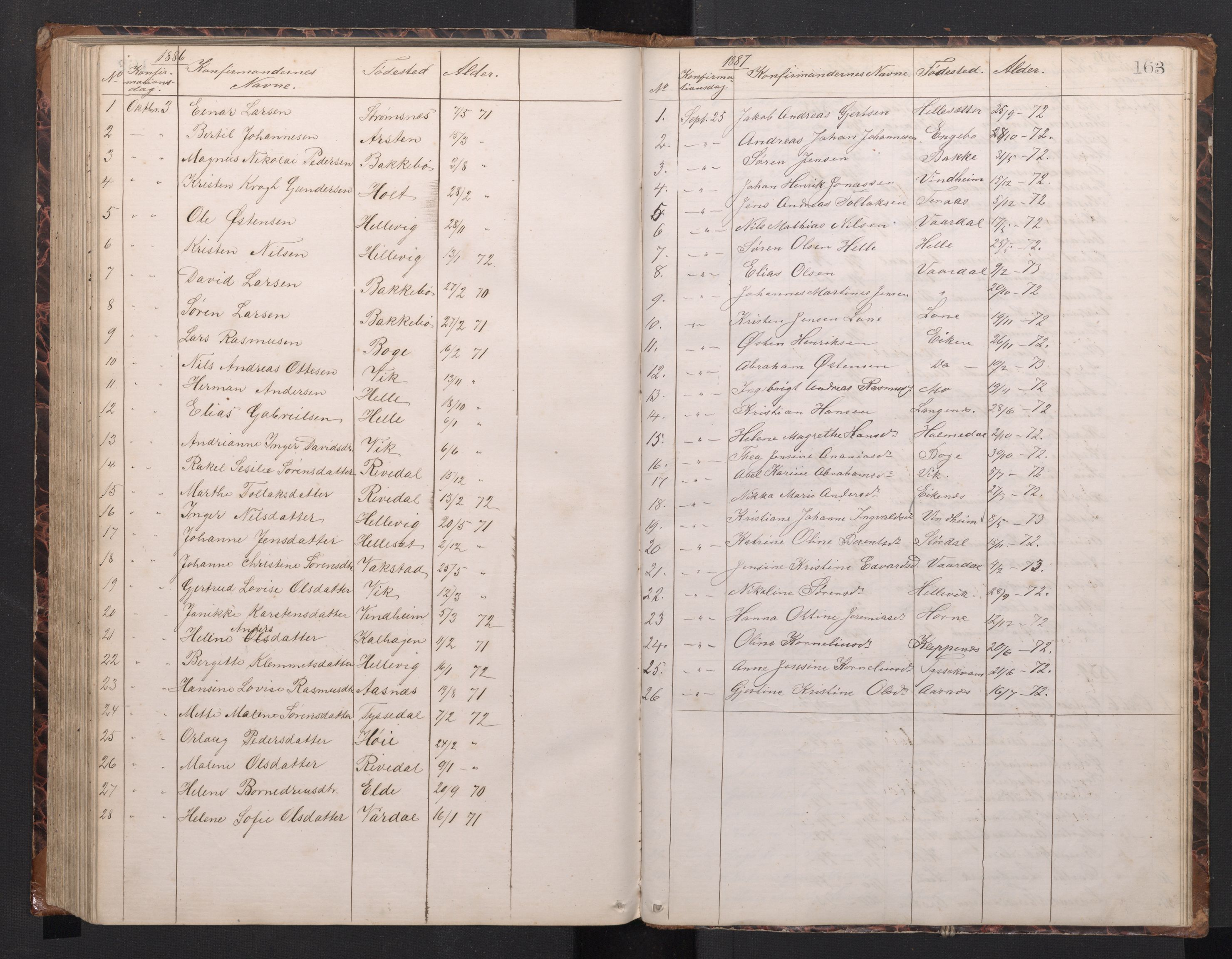 Fjaler sokneprestembete, SAB/A-79801/H/Hab/Habb/L0001: Parish register (copy) no. B 1, 1865-1894, p. 162b-163a