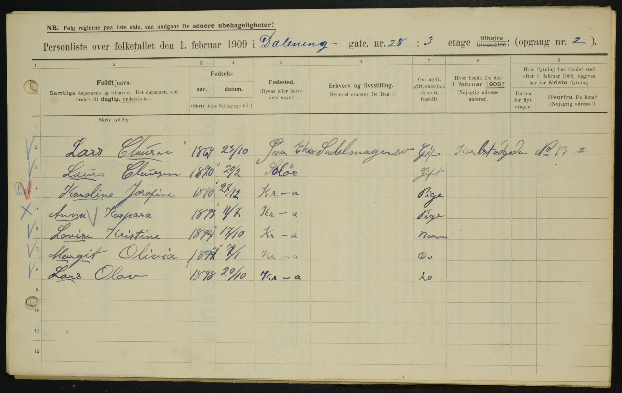 OBA, Municipal Census 1909 for Kristiania, 1909, p. 16016