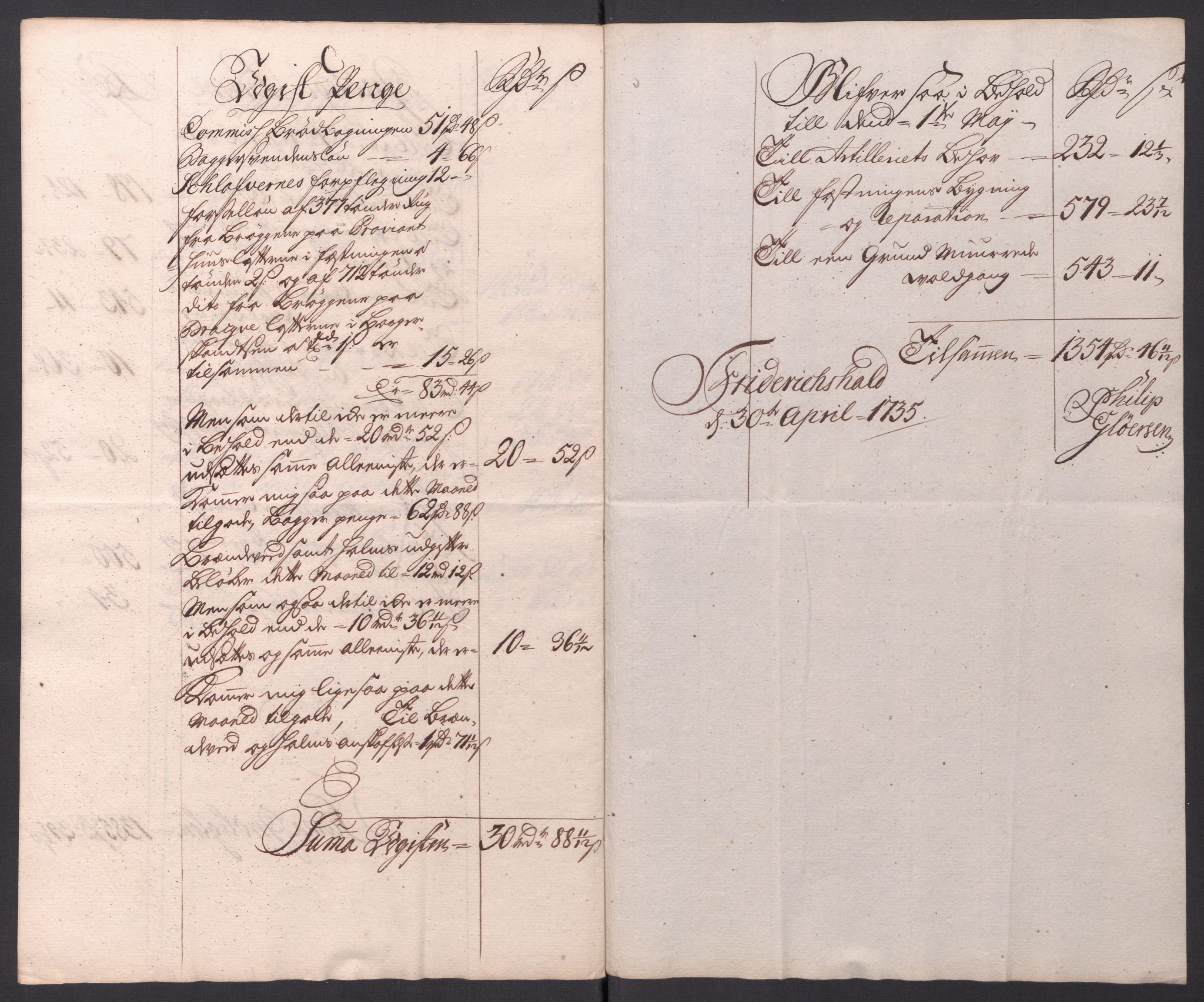 Kommanderende general (KG I) med Det norske krigsdirektorium, RA/EA-5419/D/L0154: Fredriksten festning: Brev, inventarfortegnelser og regnskapsekstrakter, 1730-1739, p. 390