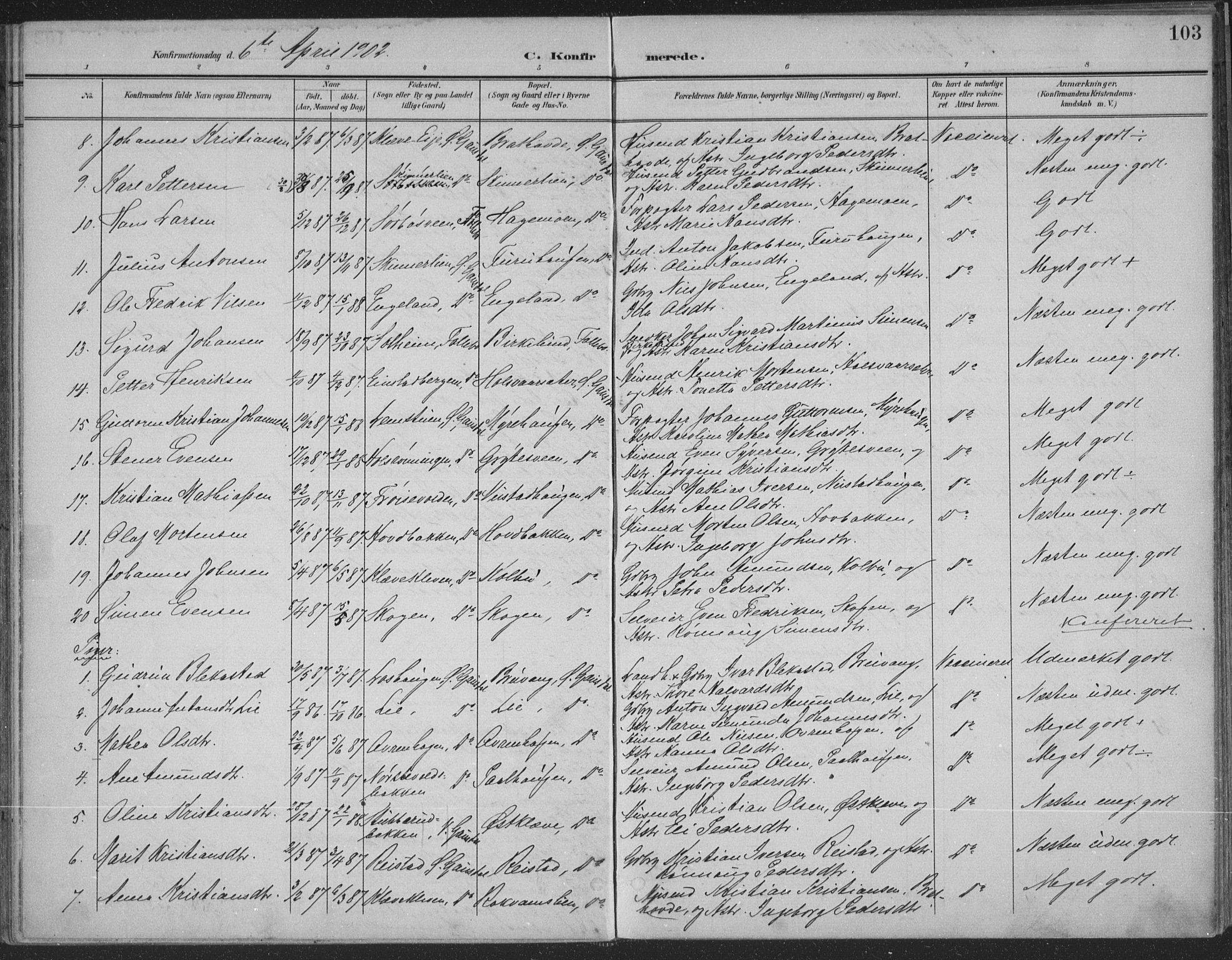 Østre Gausdal prestekontor, SAH/PREST-092/H/Ha/Haa/L0004: Parish register (official) no. 4, 1898-1914, p. 103