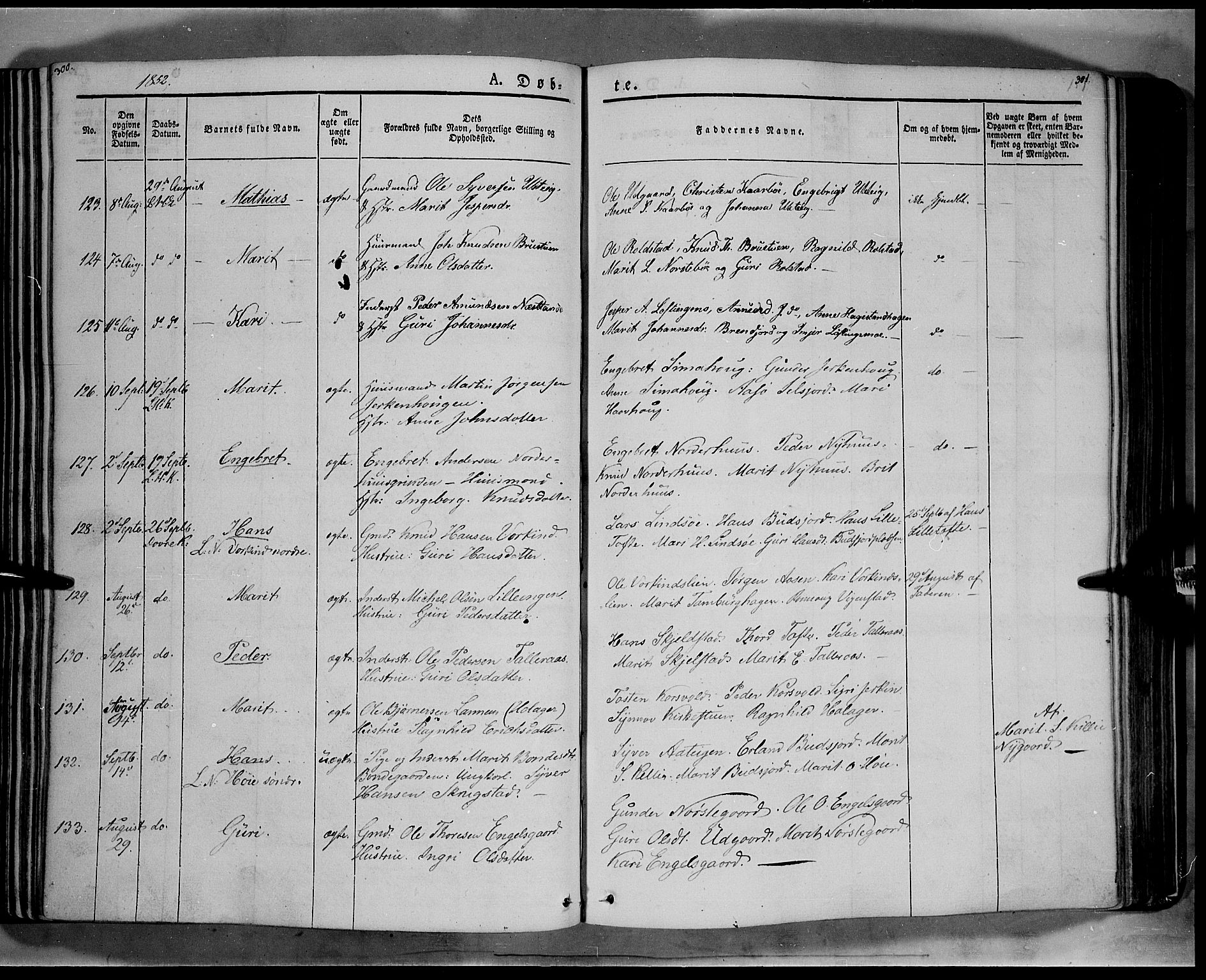 Lesja prestekontor, AV/SAH-PREST-068/H/Ha/Haa/L0006: Parish register (official) no. 6A, 1843-1854, p. 300-301