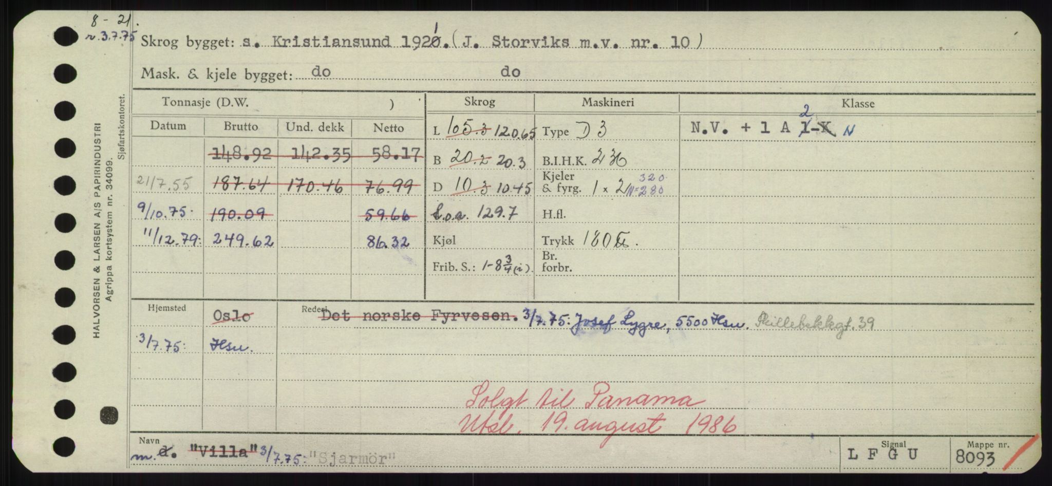 Sjøfartsdirektoratet med forløpere, Skipsmålingen, RA/S-1627/H/Hd/L0033: Fartøy, Sevi-Sjø, p. 315