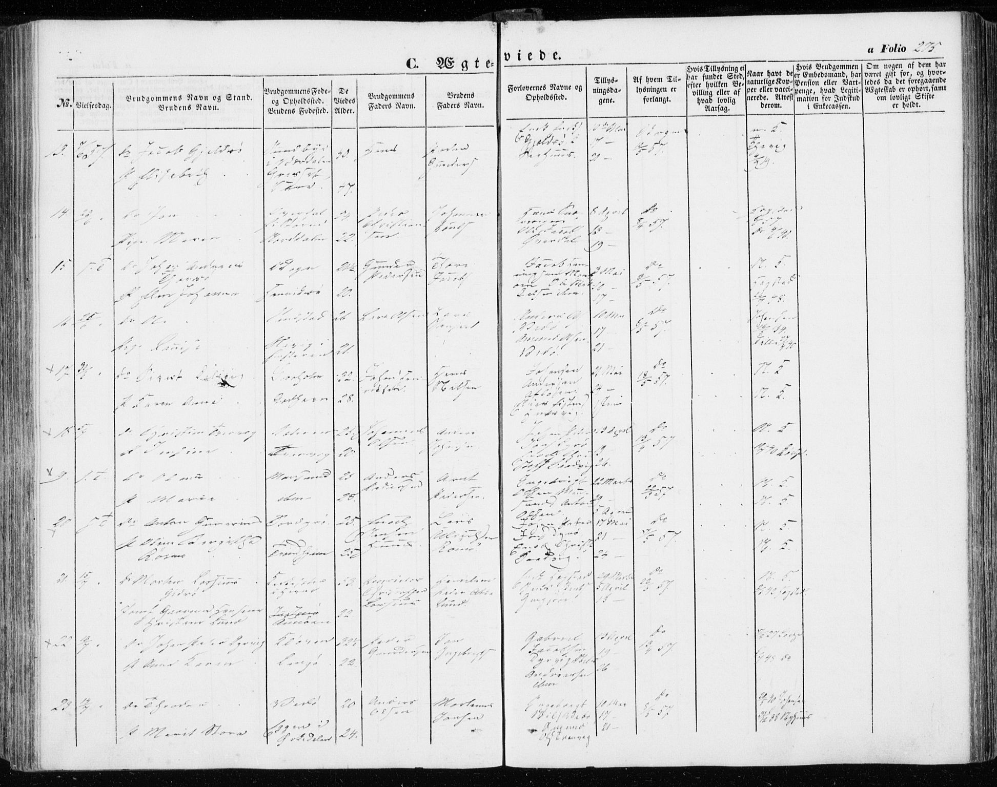 Ministerialprotokoller, klokkerbøker og fødselsregistre - Sør-Trøndelag, SAT/A-1456/634/L0530: Parish register (official) no. 634A06, 1852-1860, p. 275