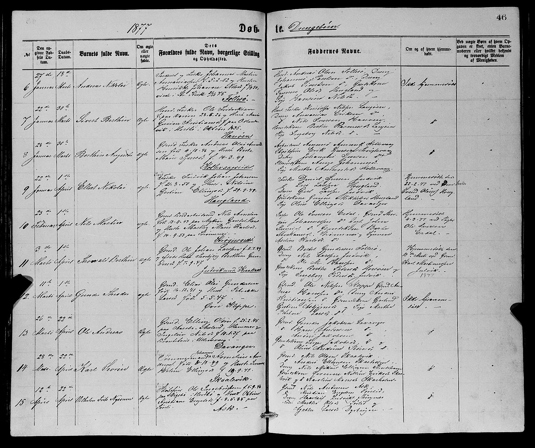 Askøy Sokneprestembete, SAB/A-74101/H/Ha/Hab/Haba/L0007: Parish register (copy) no. A 7, 1871-1881, p. 46