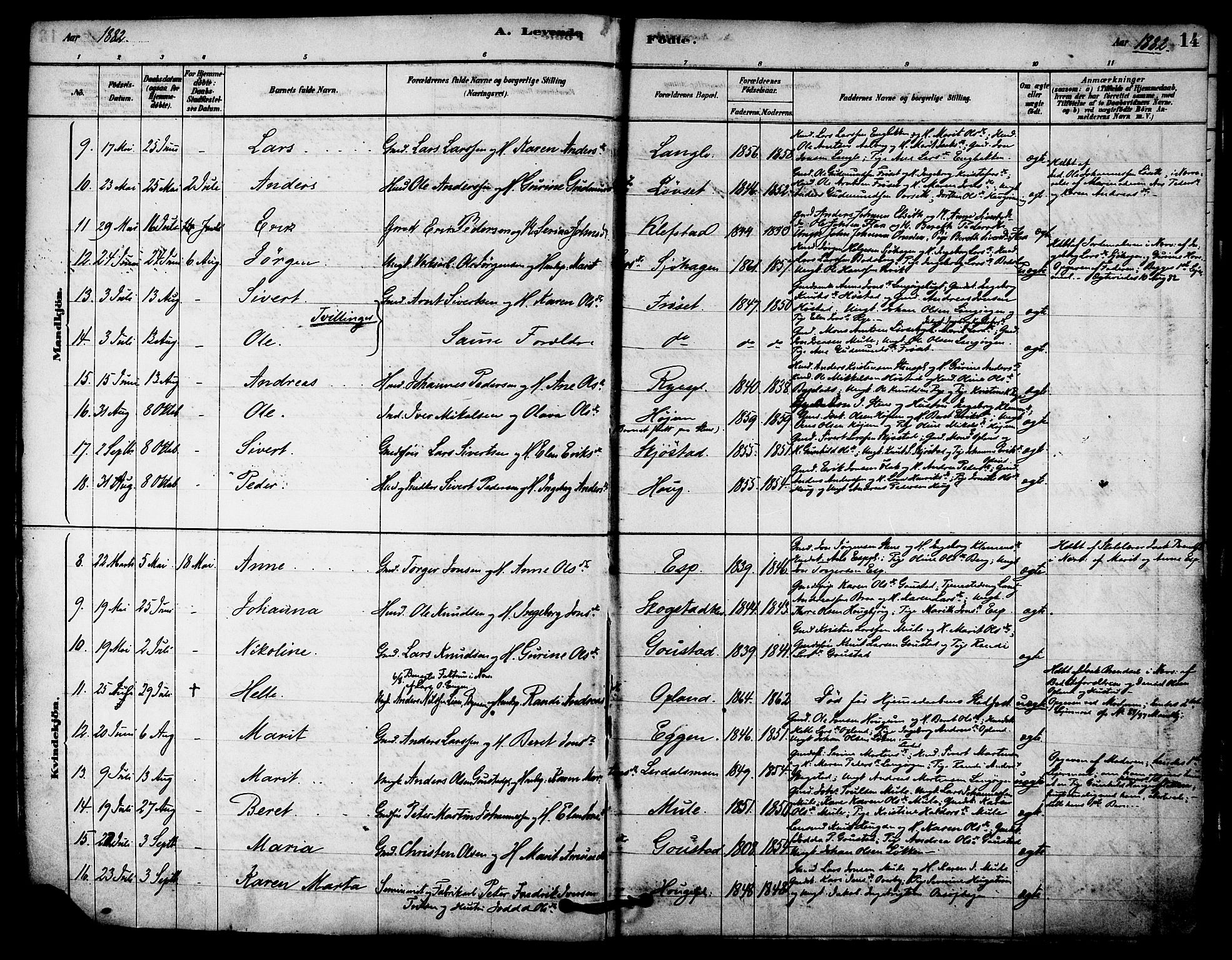 Ministerialprotokoller, klokkerbøker og fødselsregistre - Sør-Trøndelag, SAT/A-1456/612/L0378: Parish register (official) no. 612A10, 1878-1897, p. 14