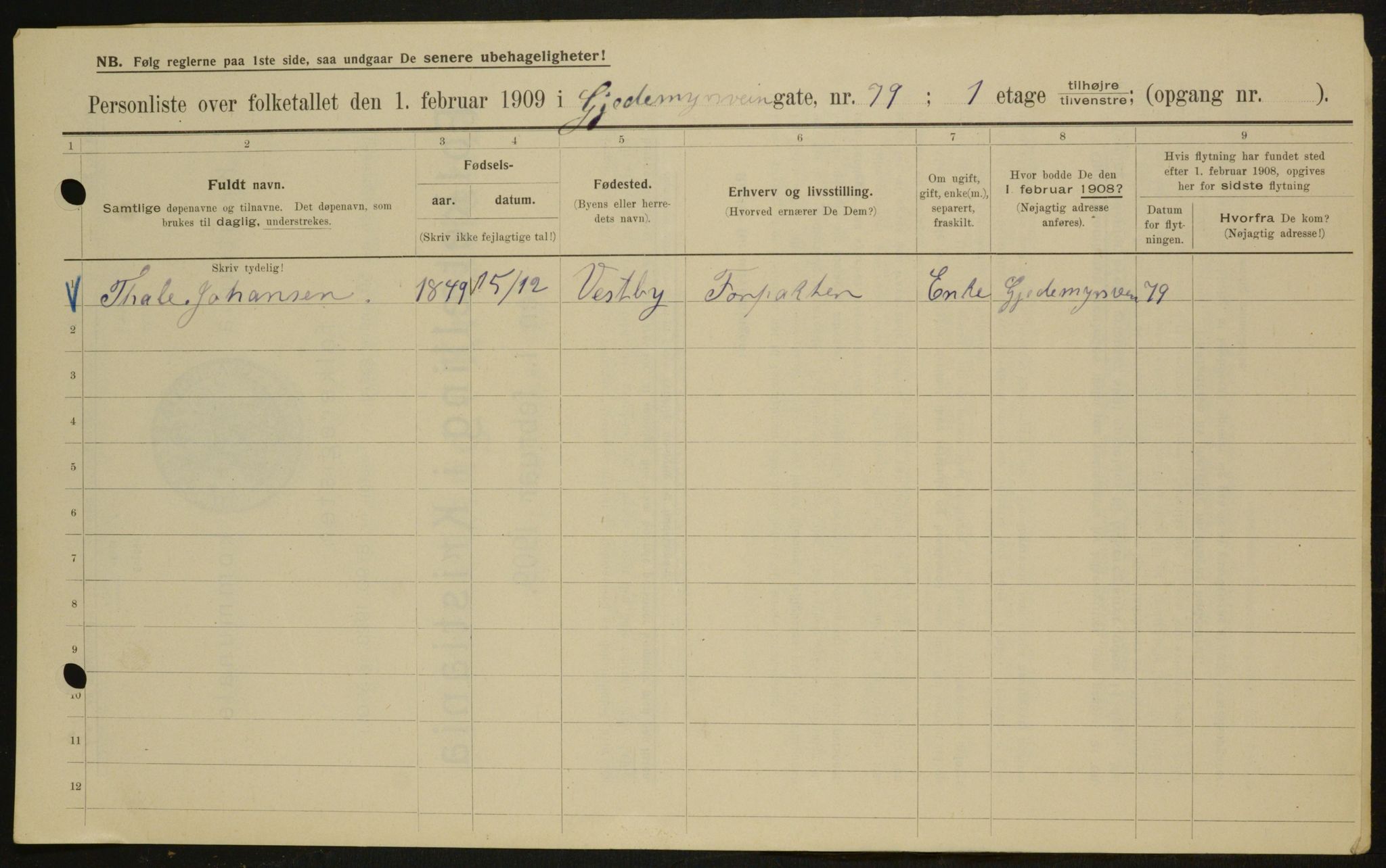 OBA, Municipal Census 1909 for Kristiania, 1909, p. 26394