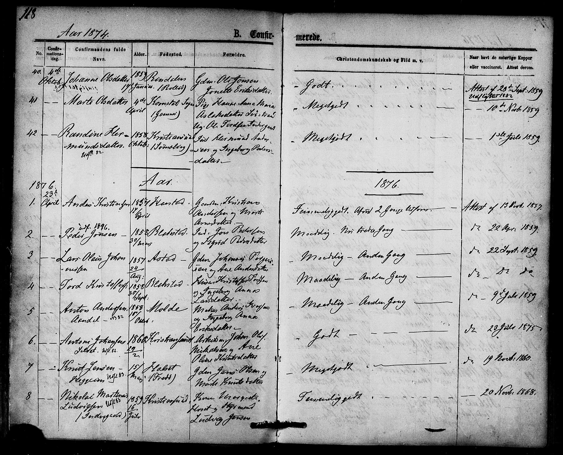 Ministerialprotokoller, klokkerbøker og fødselsregistre - Møre og Romsdal, AV/SAT-A-1454/584/L0966: Parish register (official) no. 584A06, 1869-1878, p. 118